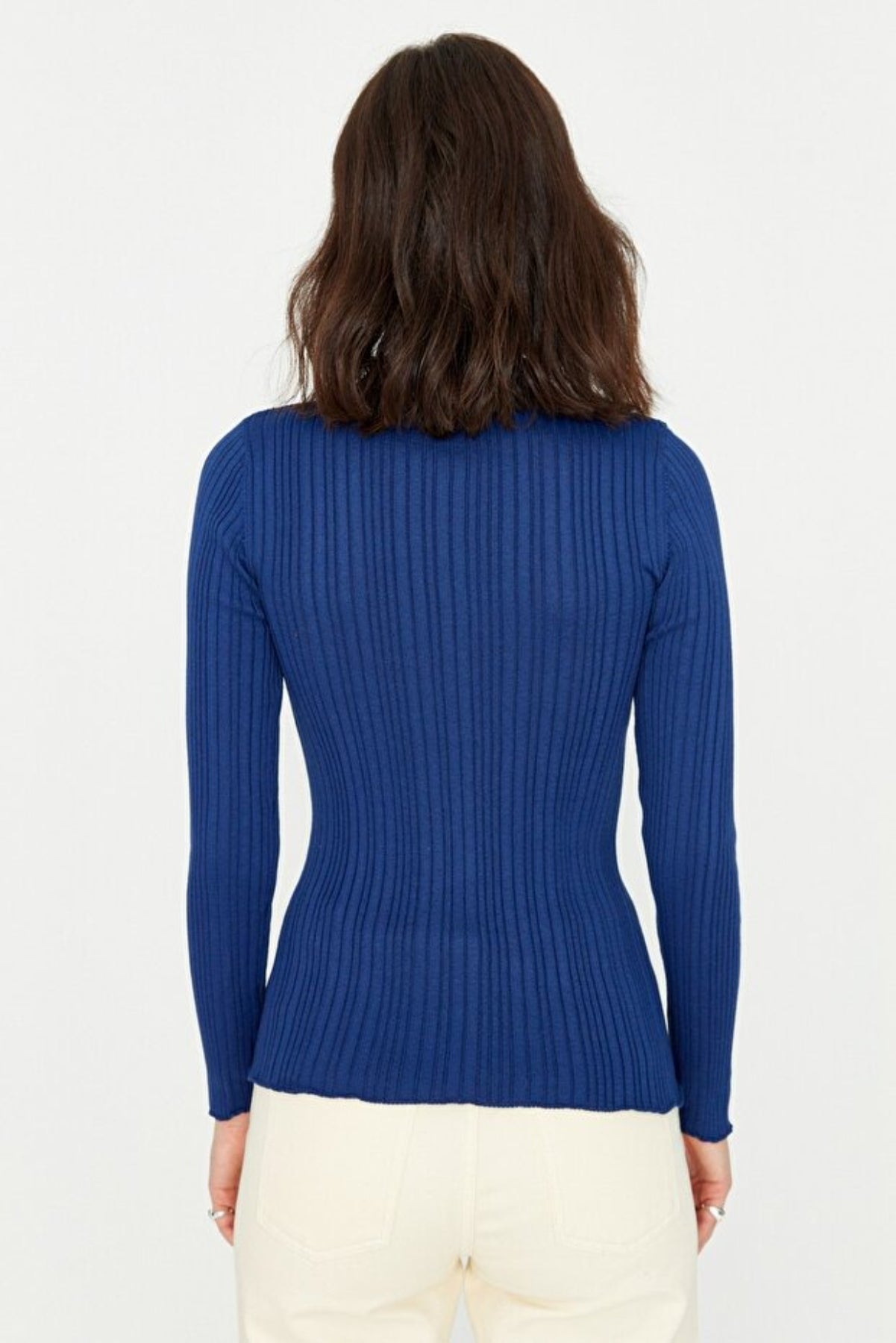 Mercerized Look Ribbed Polo Neck Knit Cardigan