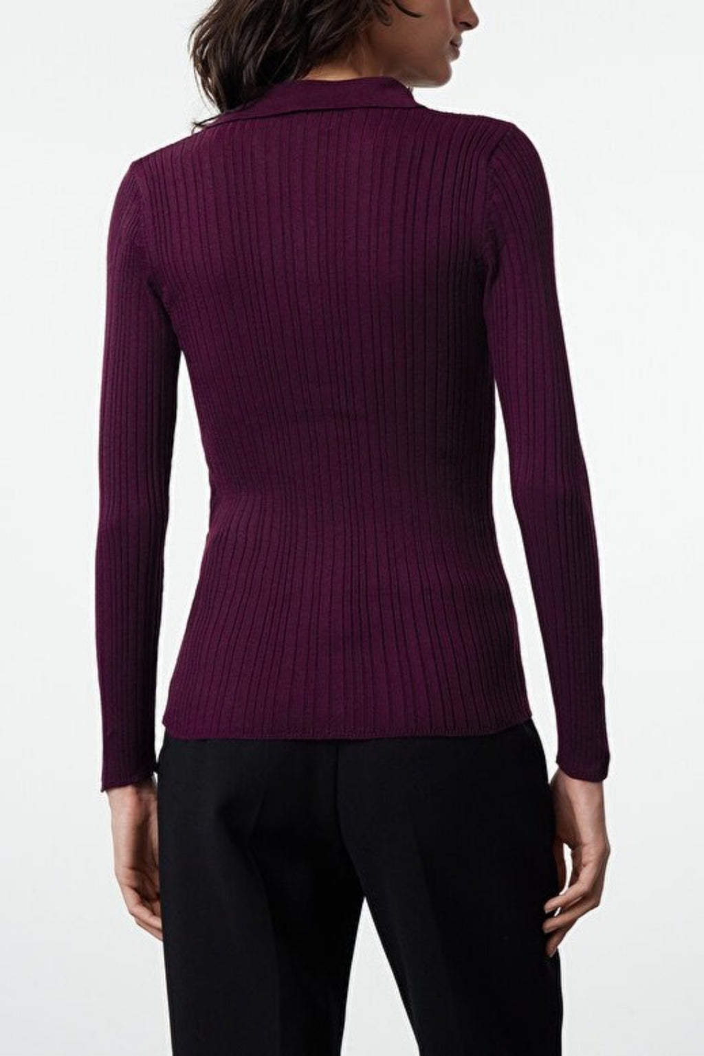 Mercerized Look Ribbed Polo Neck Knit Cardigan