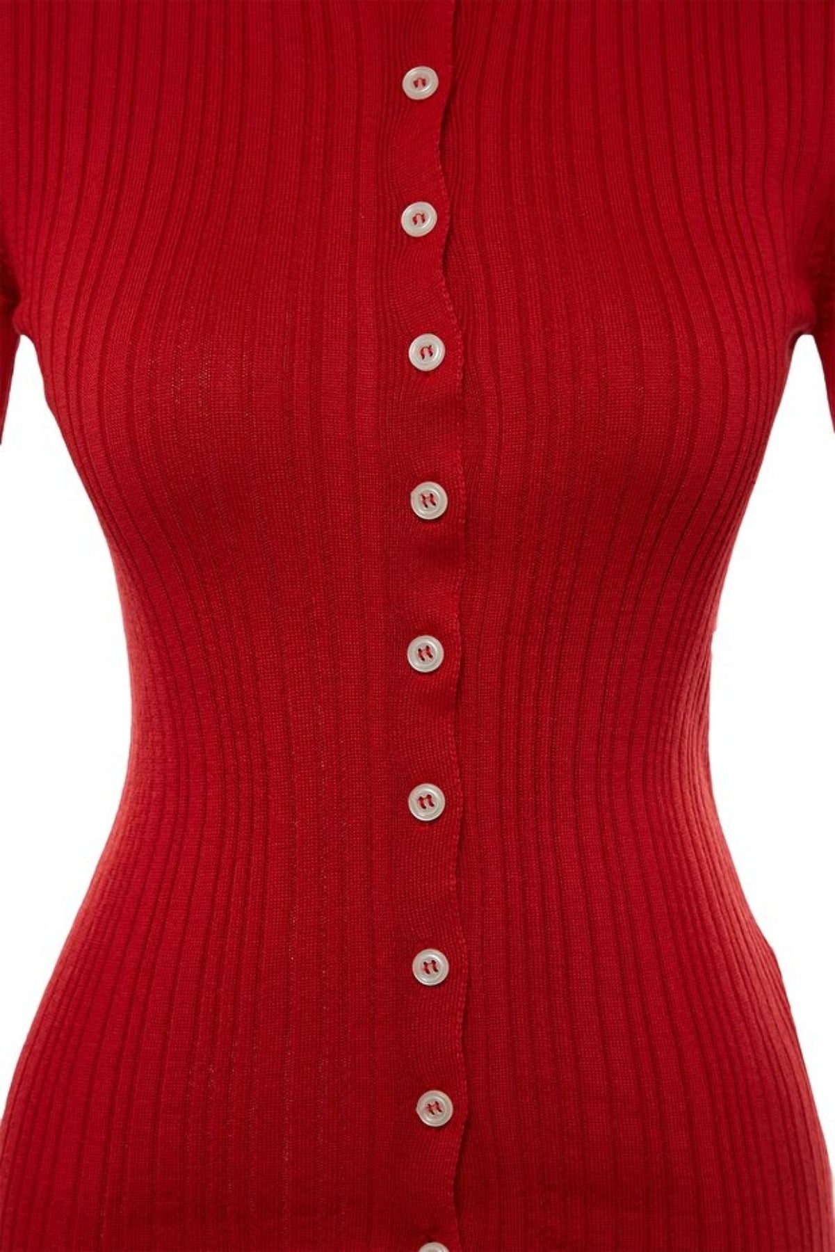 Mercerized Look Ribbed Polo Neck Knit Cardigan