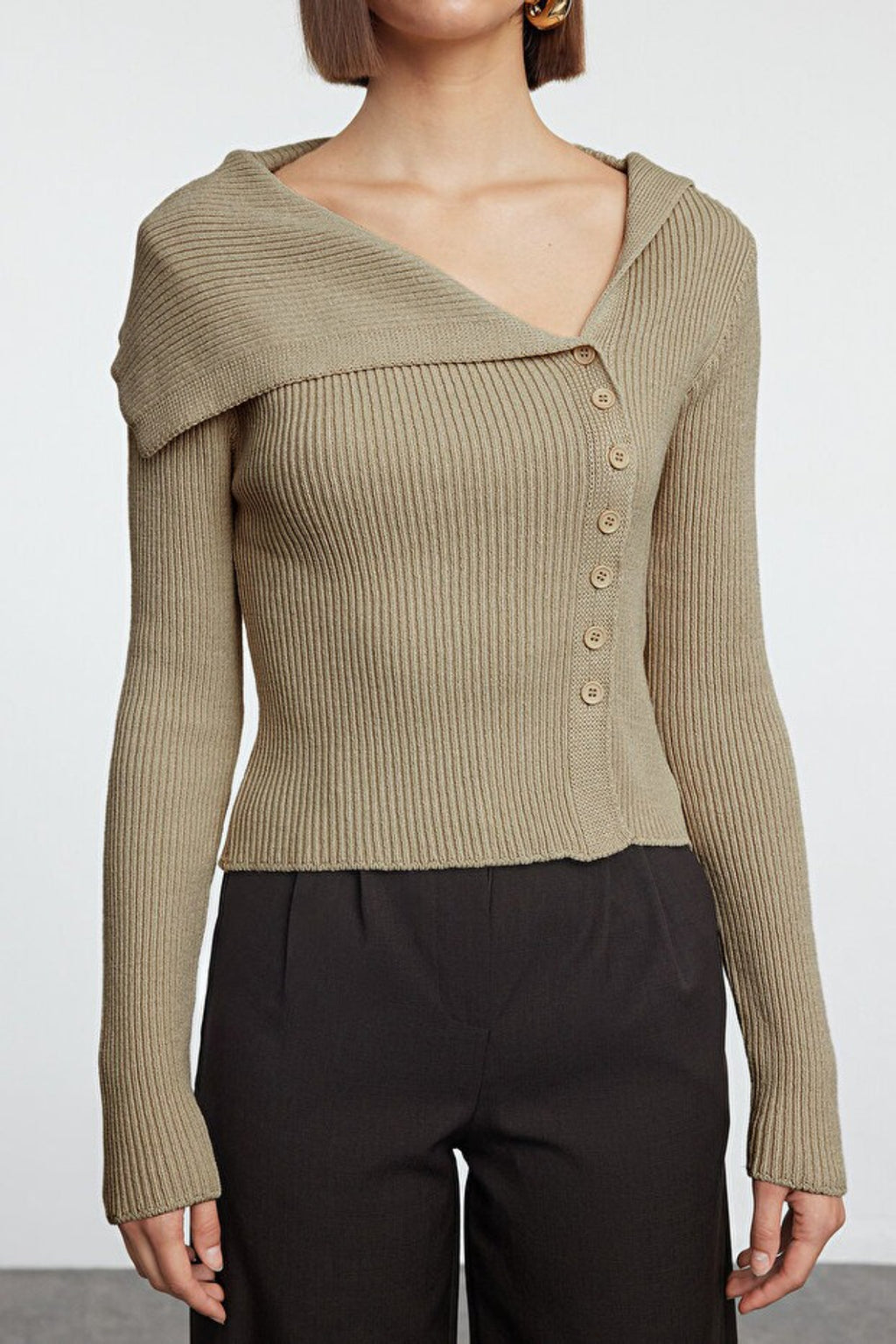 Mercerized Look Premium Yarn Fitted Knit Cardigan