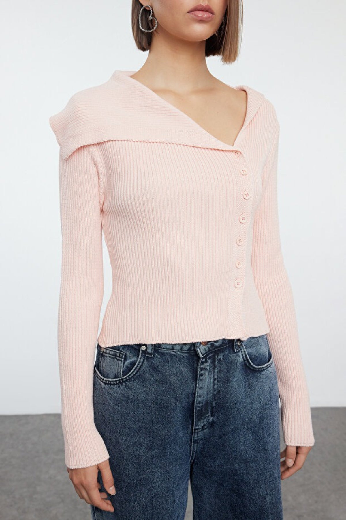 Mercerized Look Premium Yarn Fitted Knit Cardigan