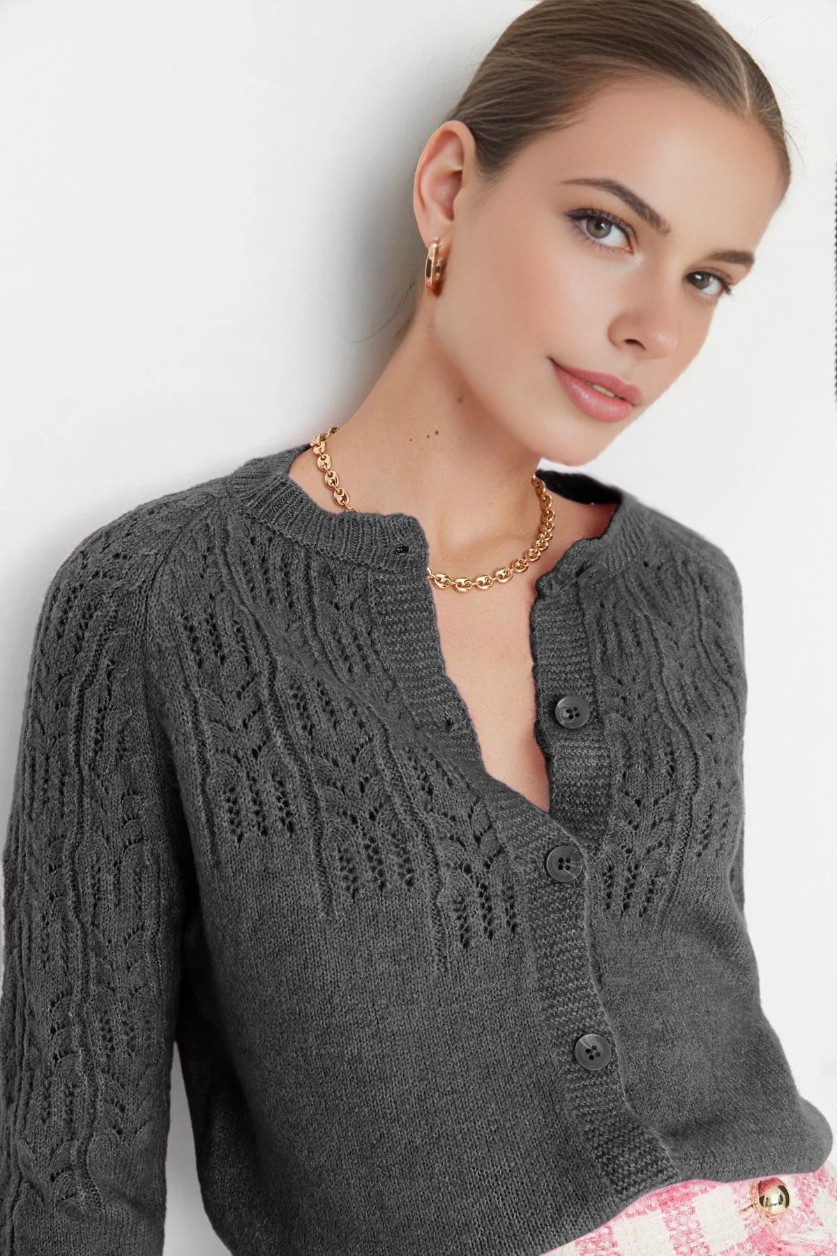 Soft Textured Openwork Knit Cardigan