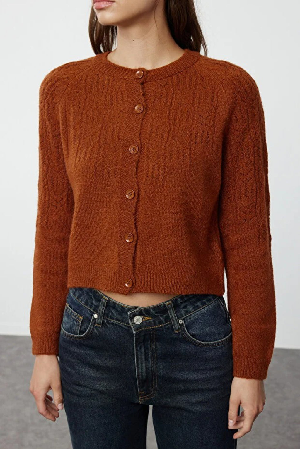 Soft Textured Openwork Knit Cardigan