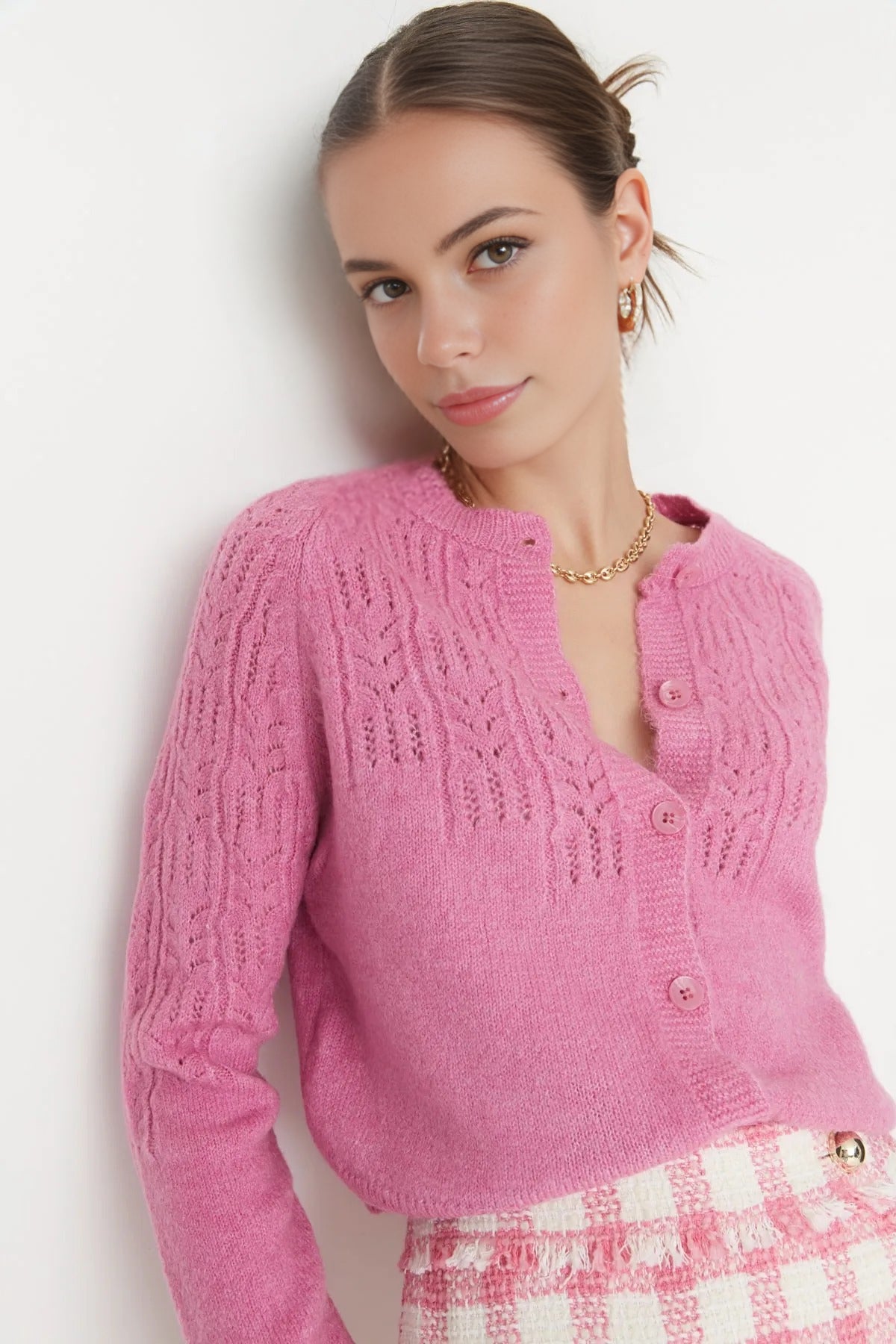 Soft Textured Openwork Knit Cardigan