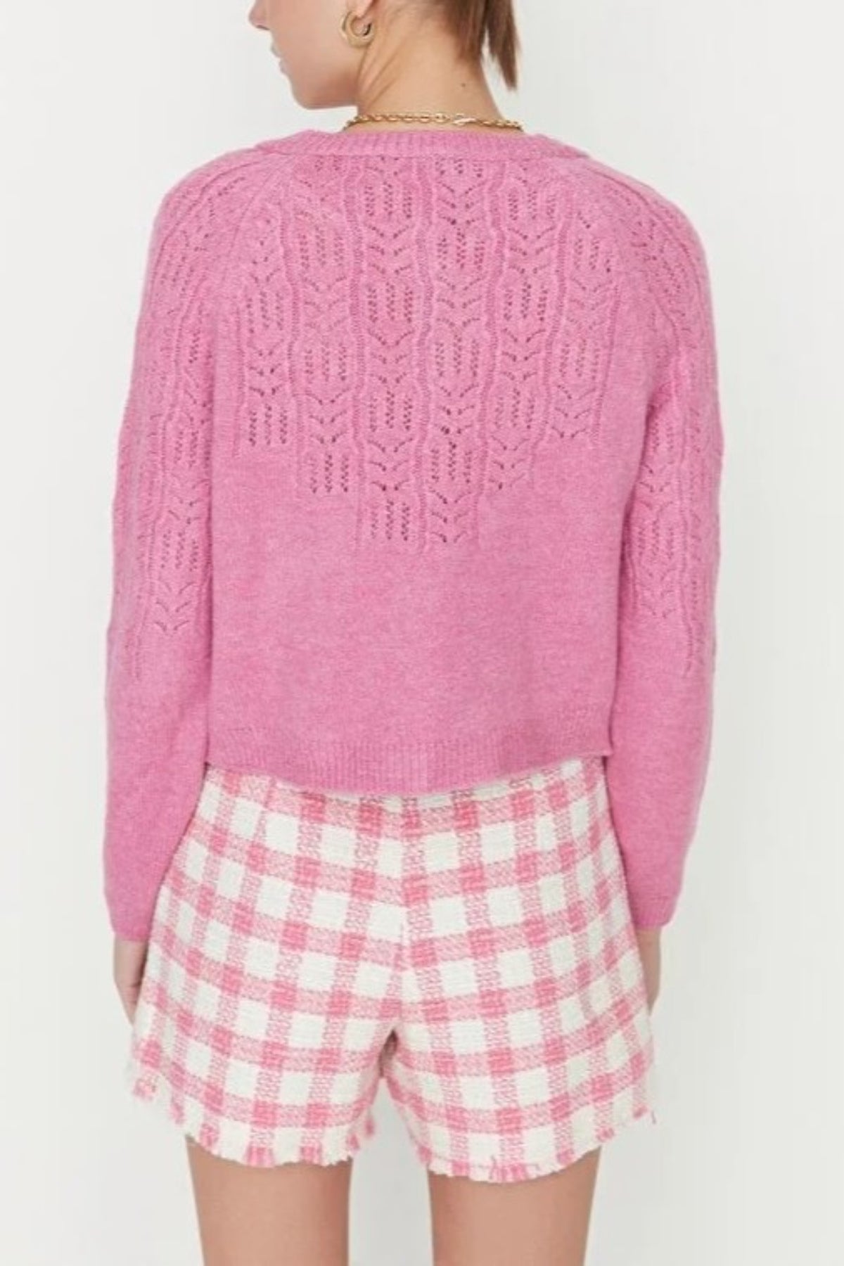 Soft Textured Openwork Knit Cardigan