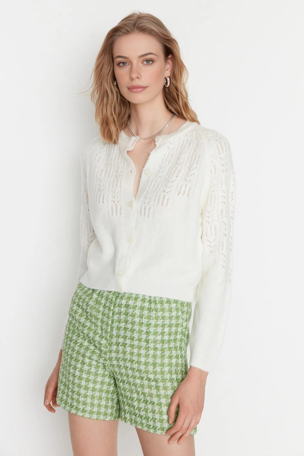 Soft Textured Openwork Knit Cardigan