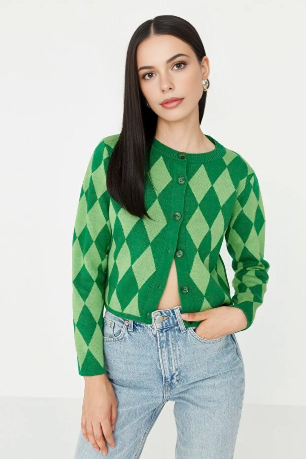 Crop Patterned Knit Cardigan