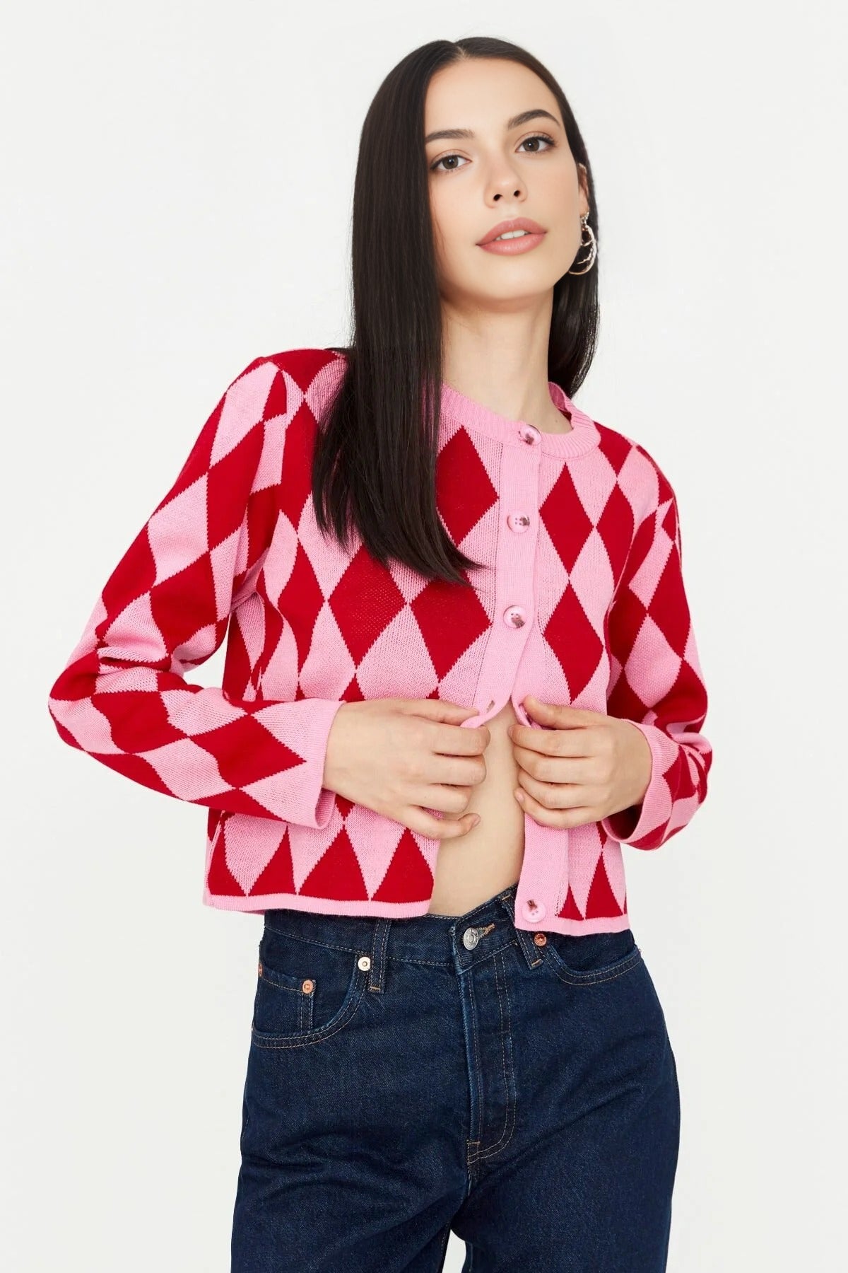Crop Patterned Knit Cardigan