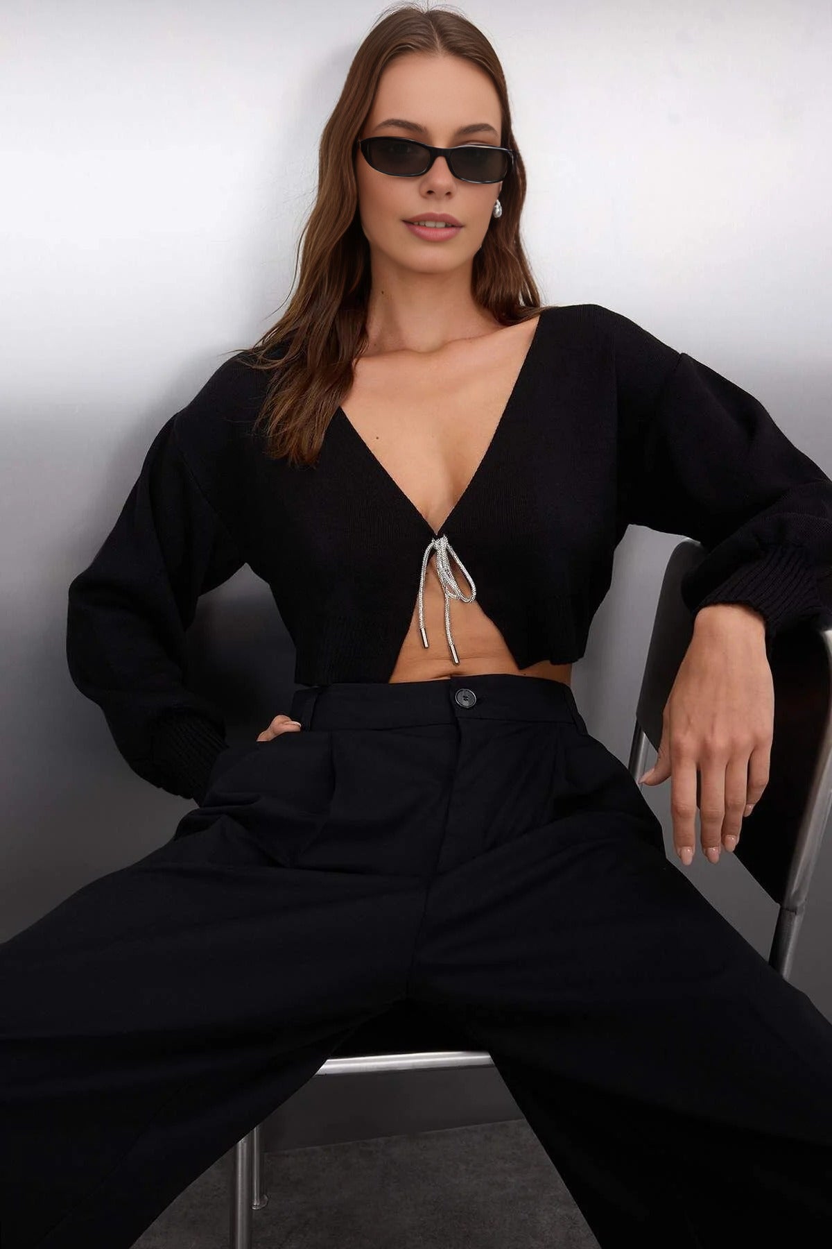 Super Crop Knit Cardigan with Bow Detail