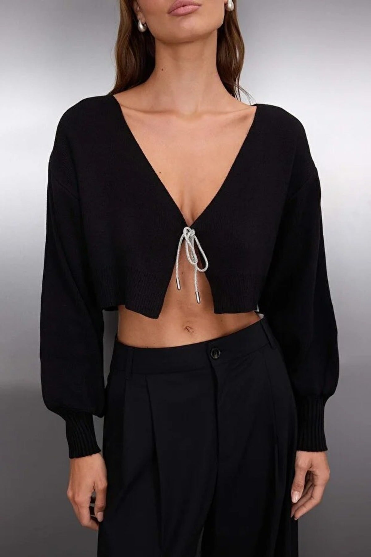 Super Crop Knit Cardigan with Bow Detail