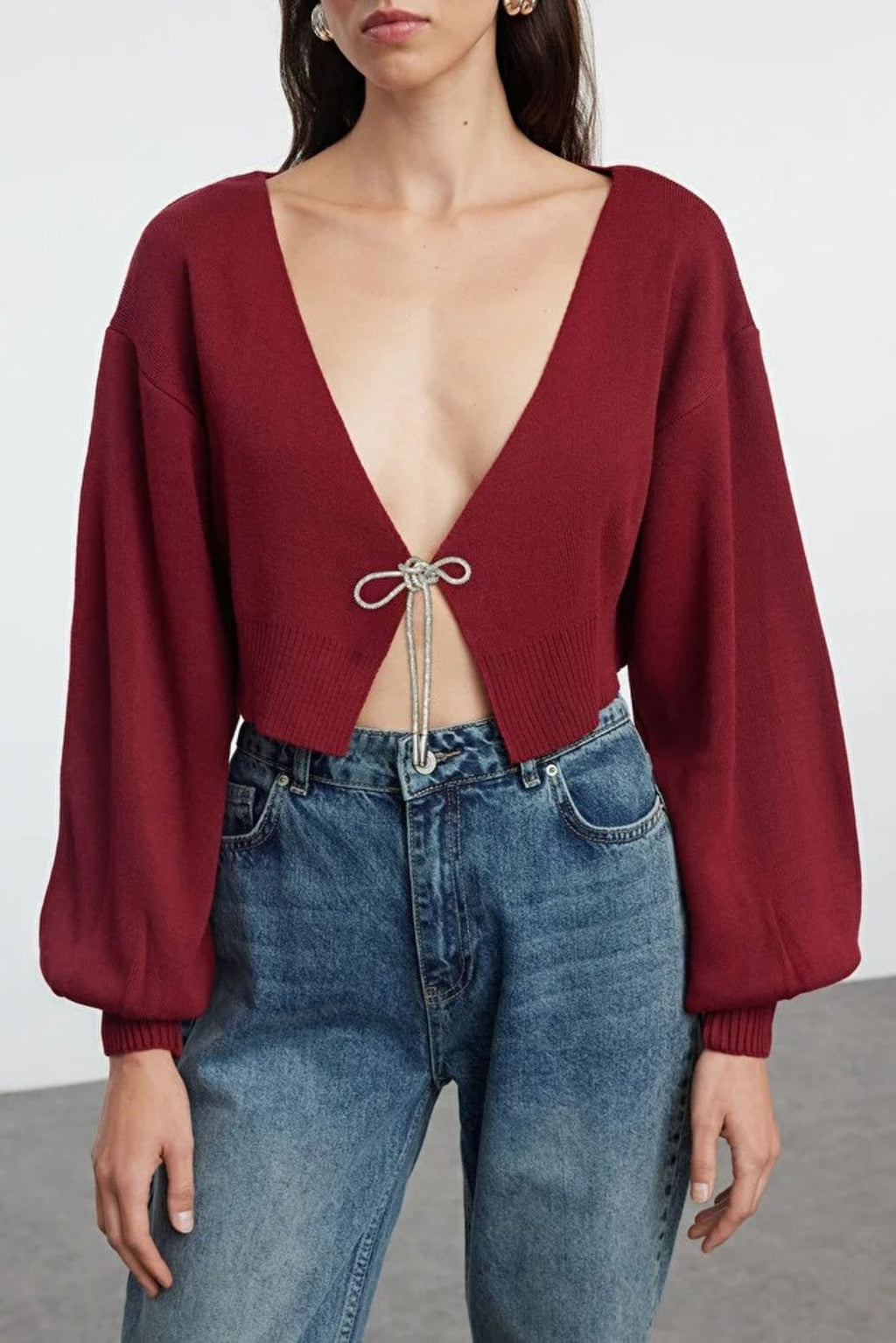Super Crop Knit Cardigan with Bow Detail