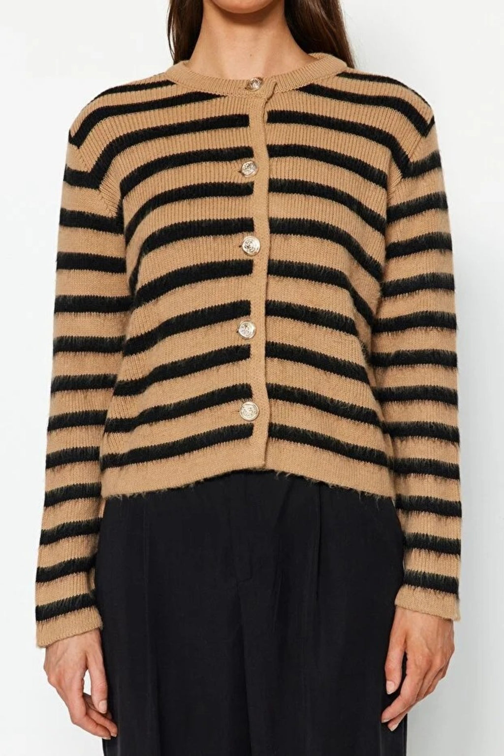 Soft Textured Striped Knit Cardigan