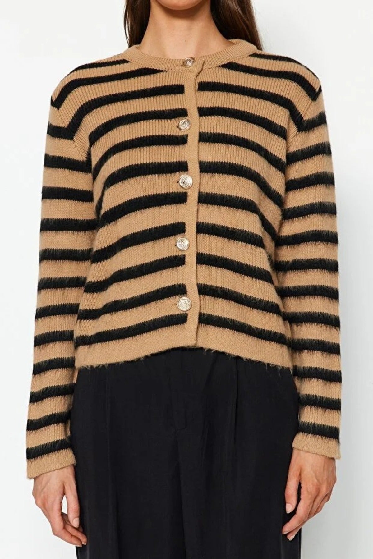 Soft Textured Striped Knit Cardigan