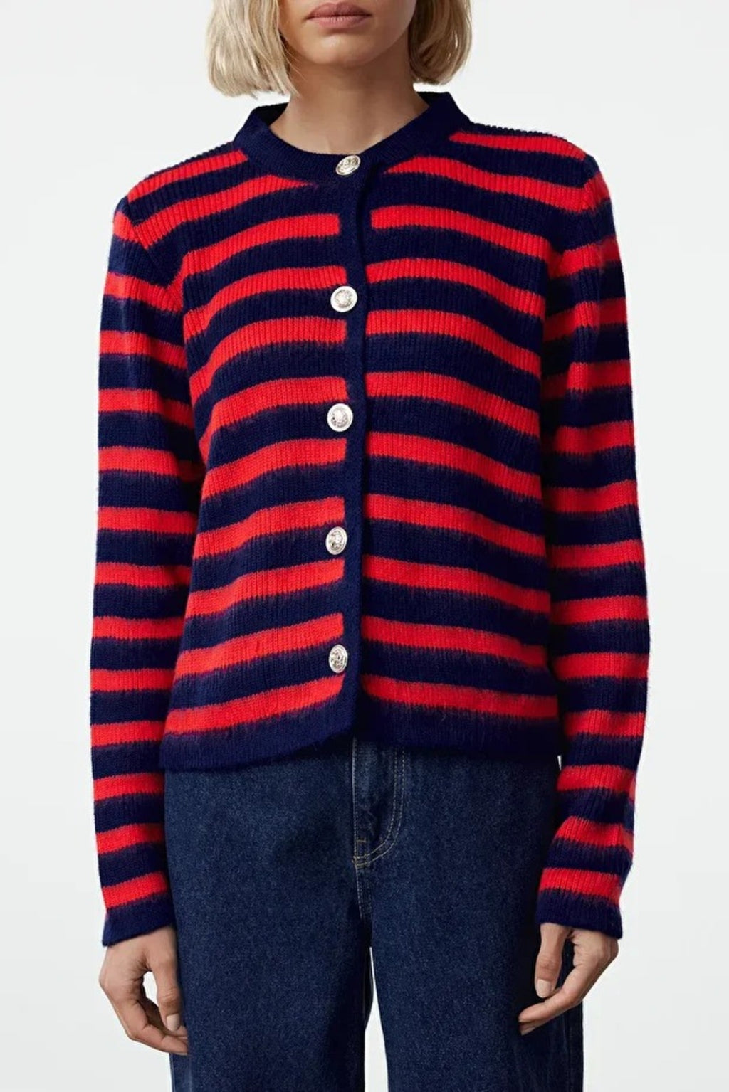 Soft Textured Striped Knit Cardigan