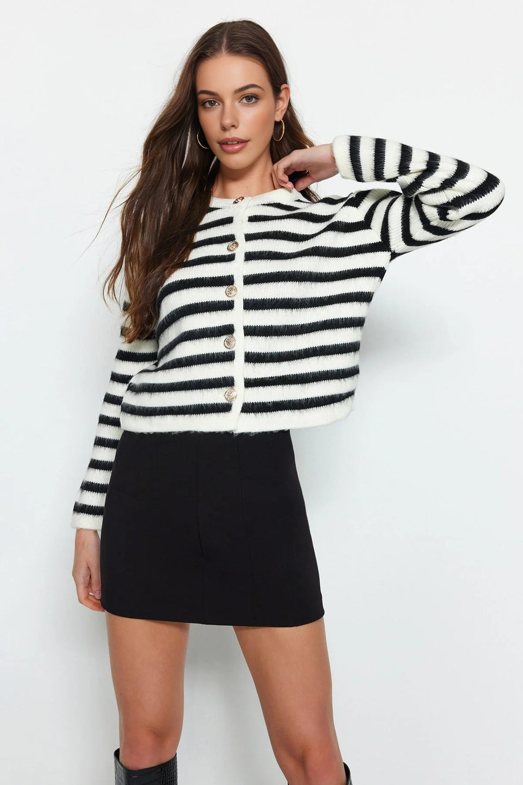 Soft Textured Striped Knit Cardigan