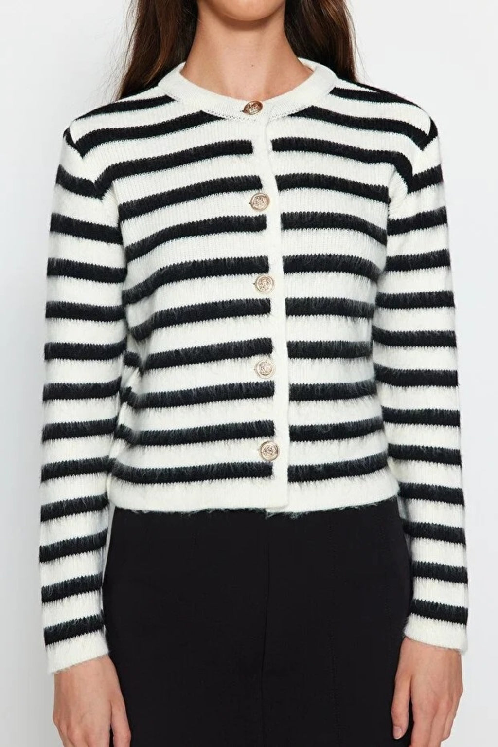 Soft Textured Striped Knit Cardigan