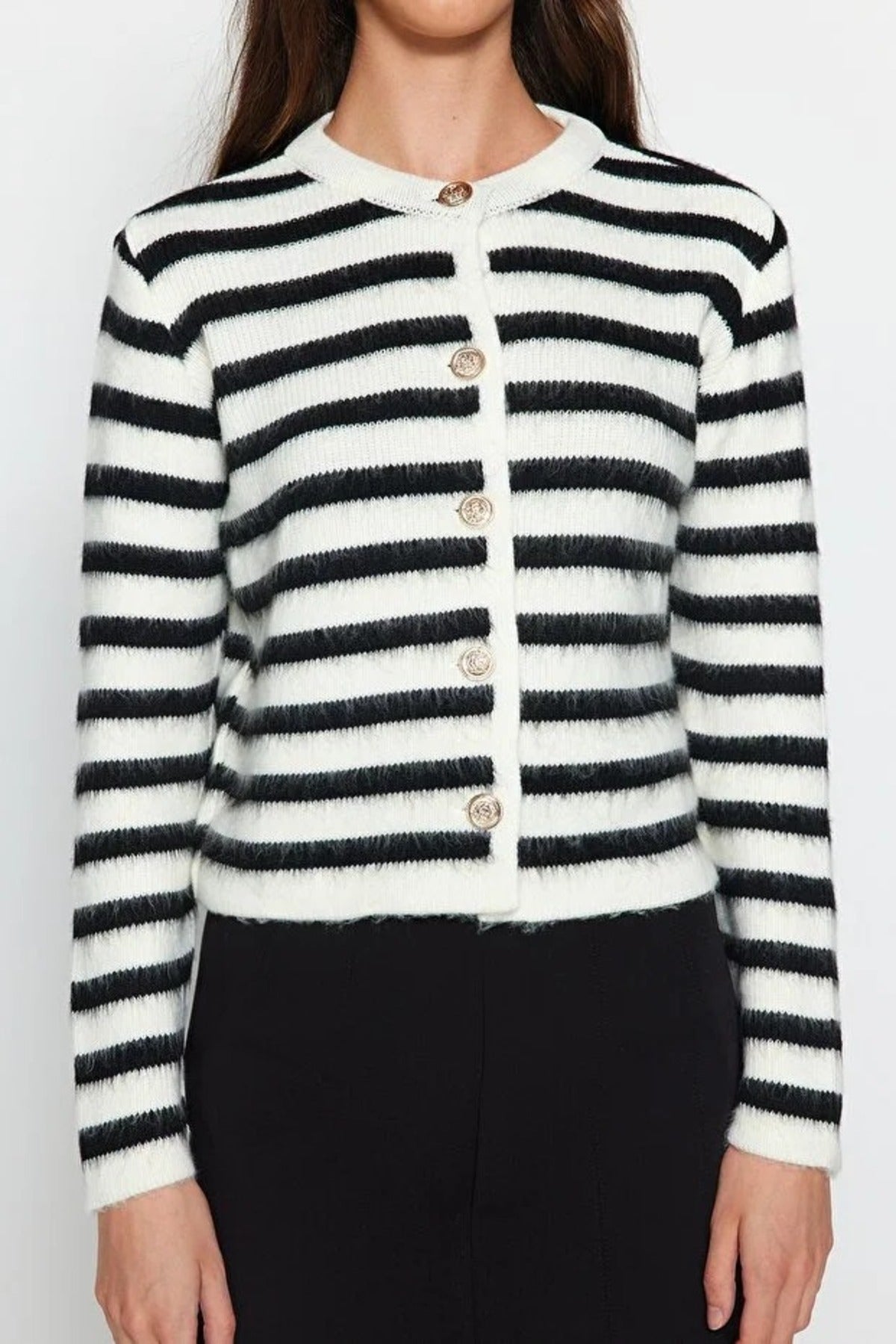 Soft Textured Striped Knit Cardigan