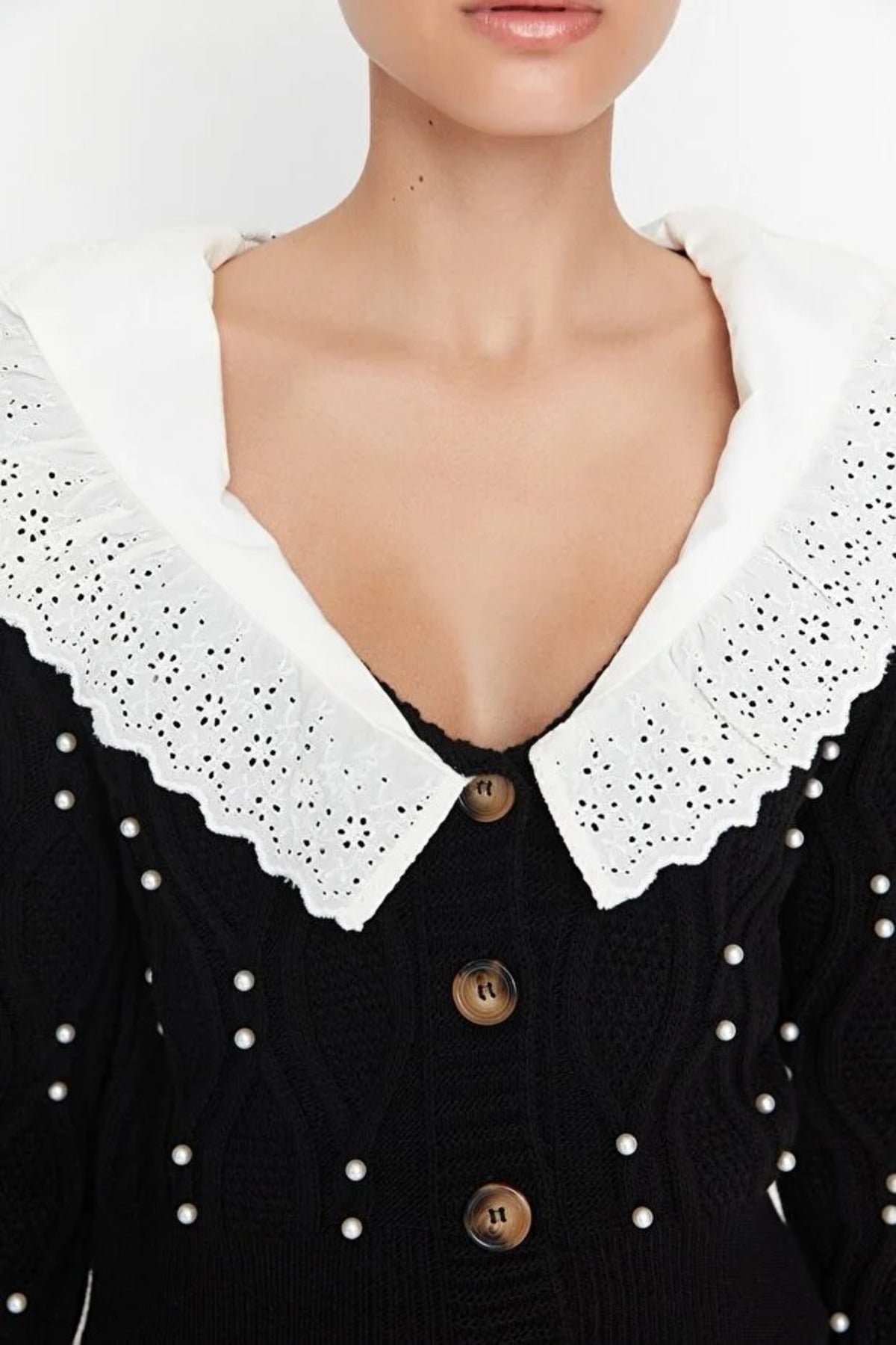 Shirt Woven Garni Collar Detailed Knit Cardigan