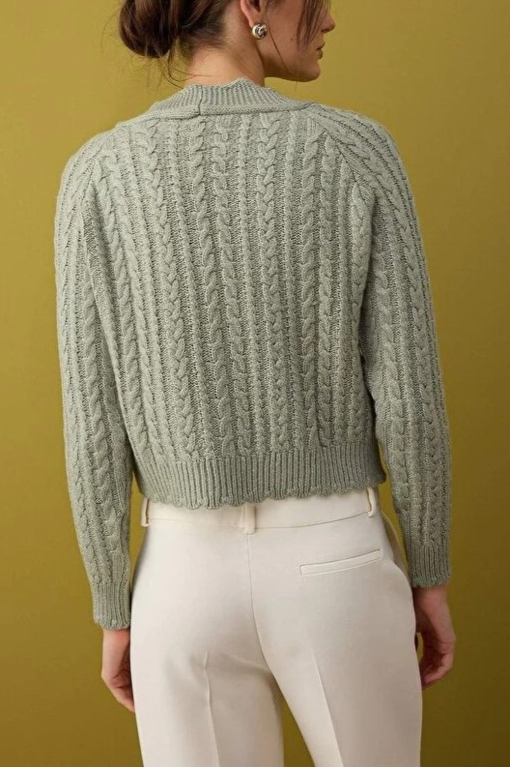 Soft Textured Crop Knit Cardigan with Pearl Button Details