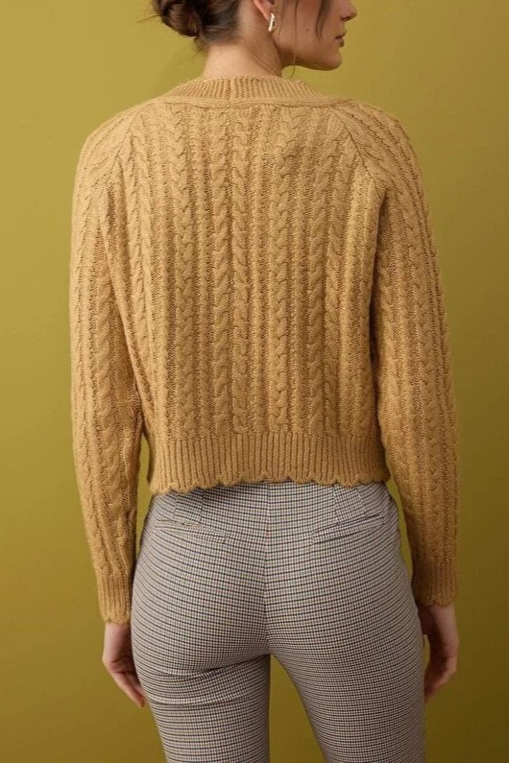 Soft Textured Crop Knit Cardigan with Pearl Button Details