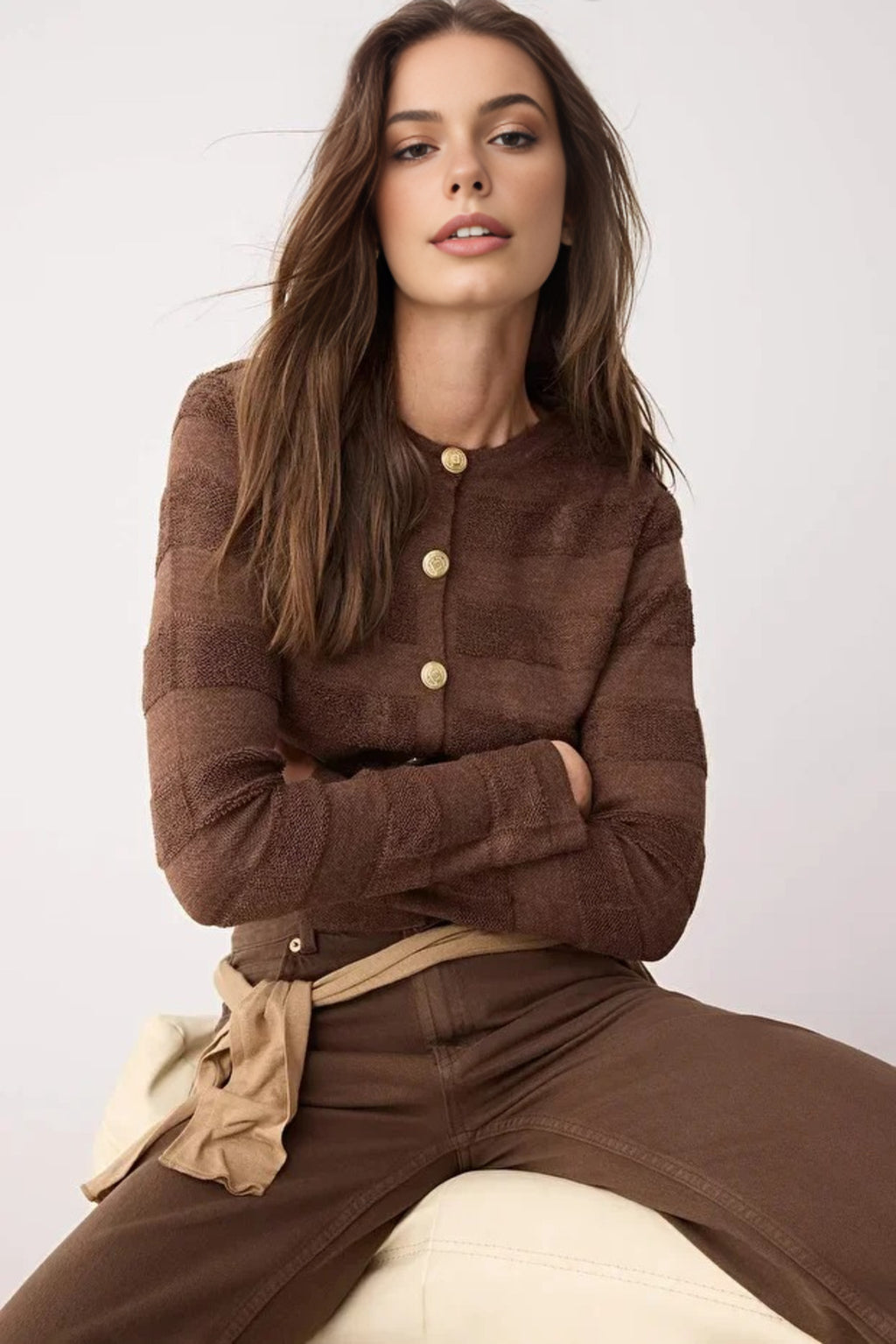 Crew Neck Knit Cardigan