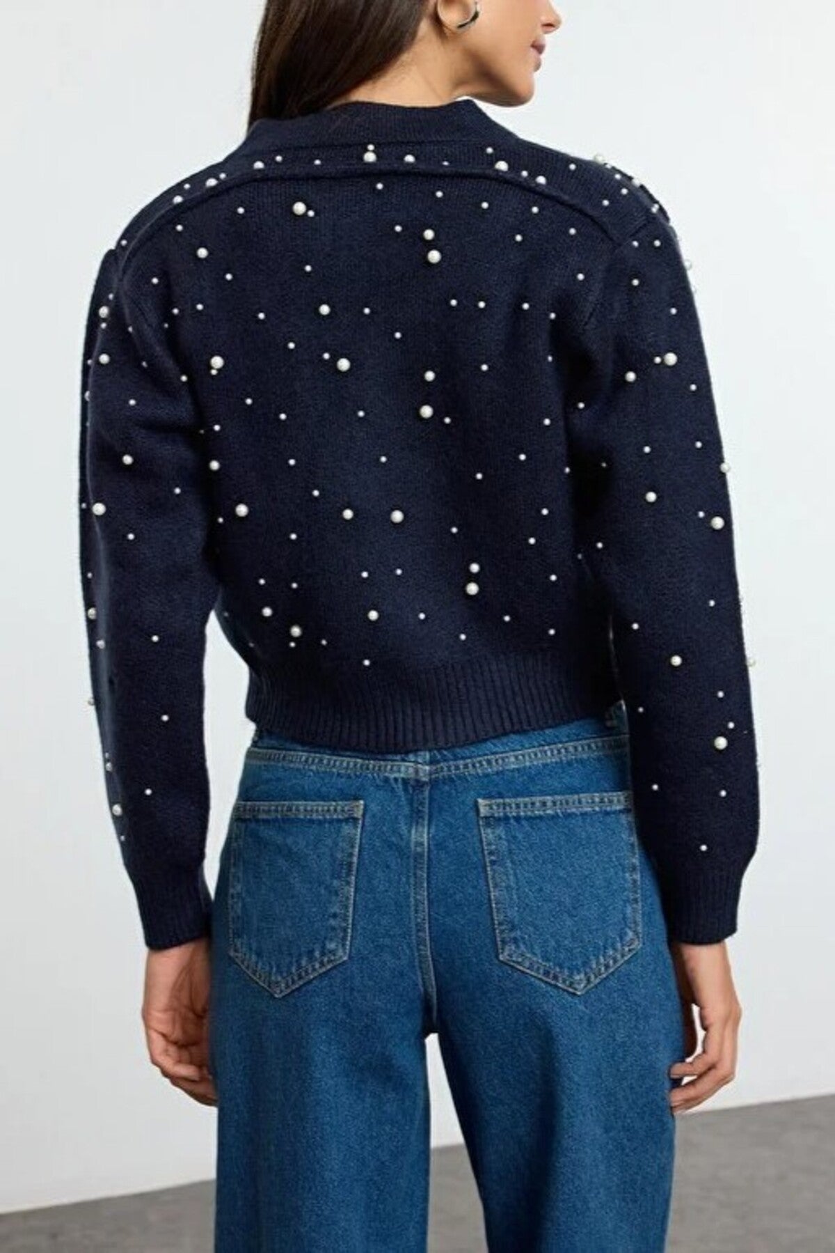 Soft Textured Zippered Knit Cardigan with Stone Details