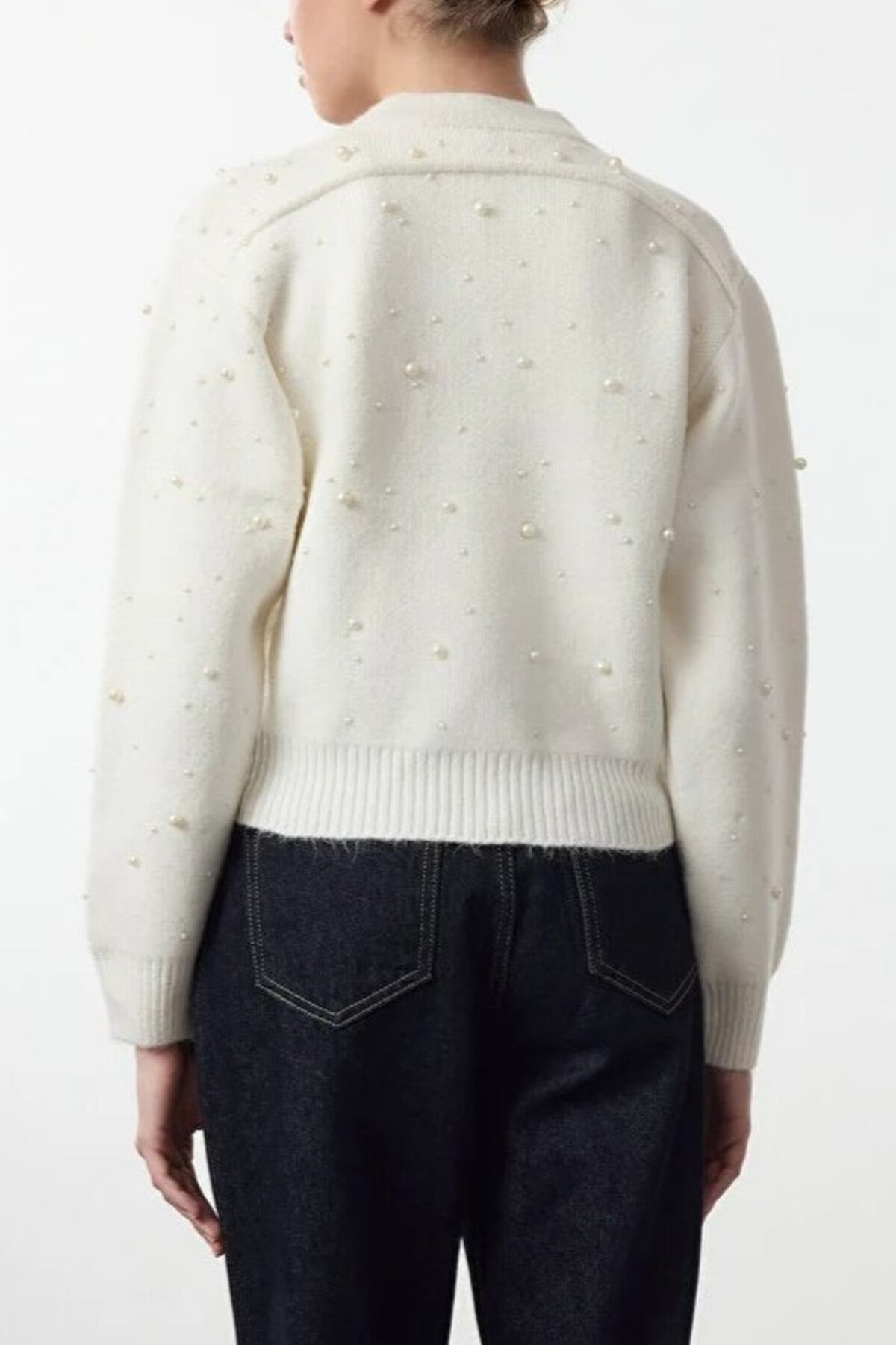 Soft Textured Zippered Knit Cardigan with Stone Details