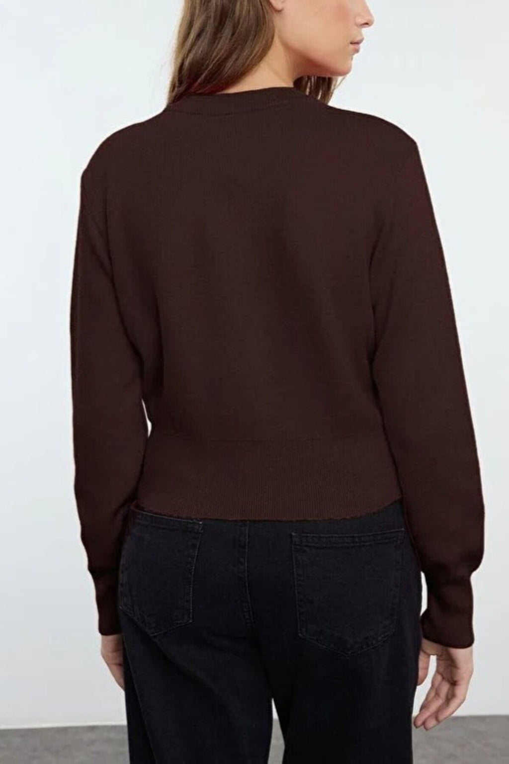 Premium Yarn Crop Knit Cardigan with Rose Button Detail