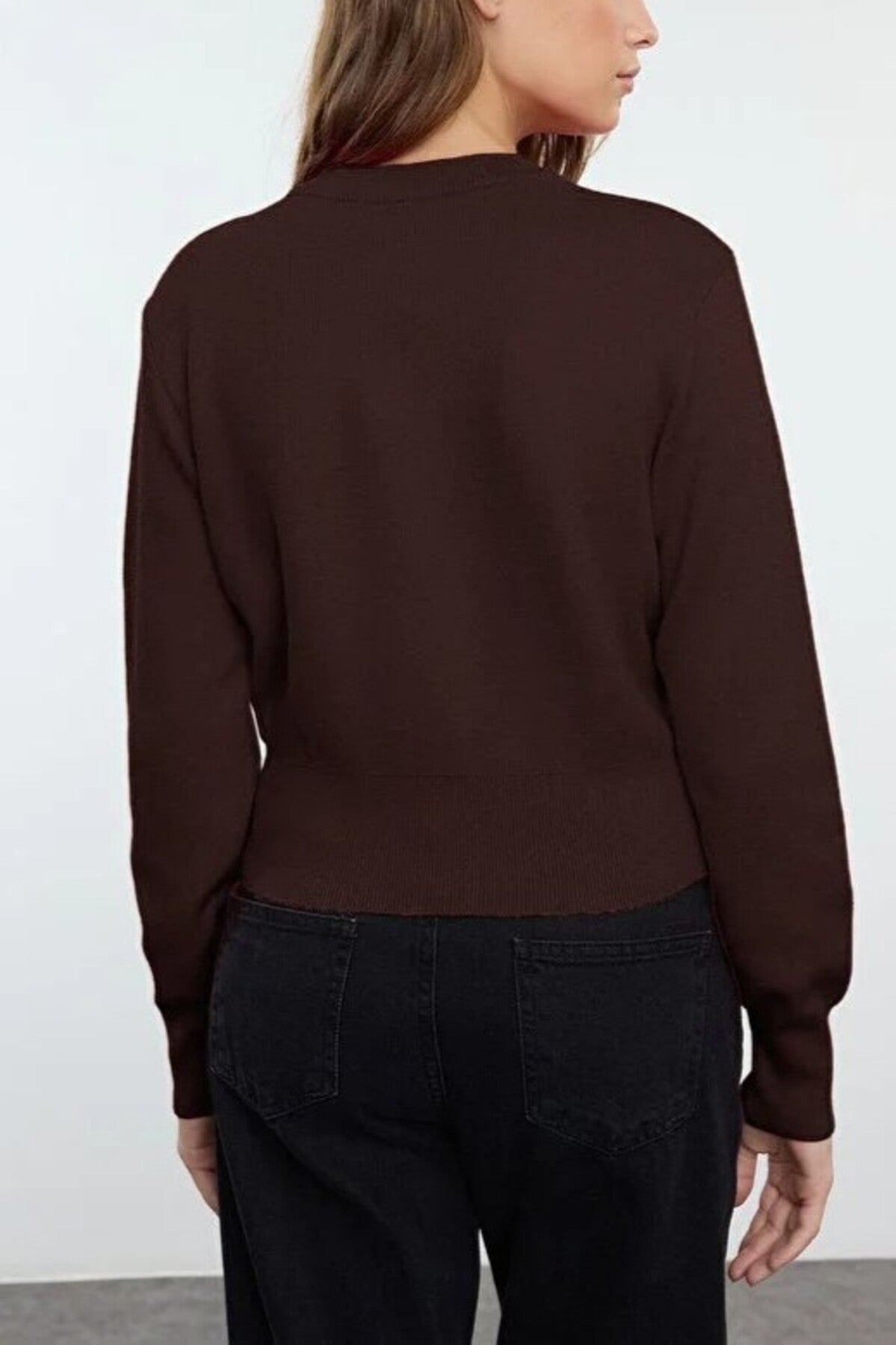 Premium Yarn Crop Knit Cardigan with Rose Button Detail