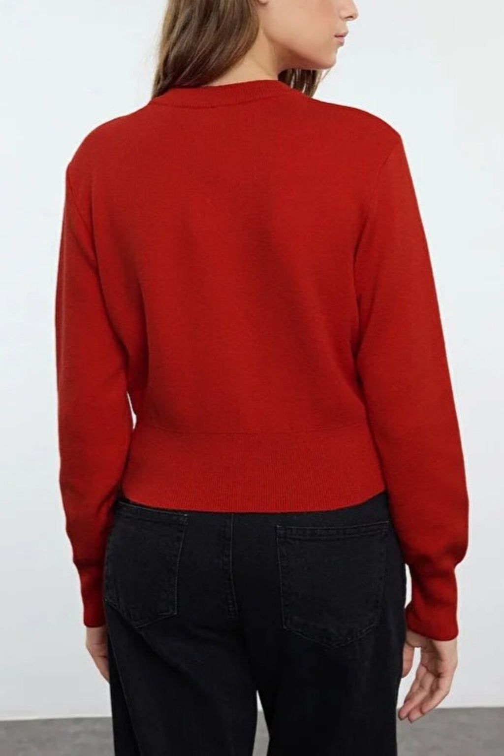 Premium Yarn Crop Knit Cardigan with Rose Button Detail