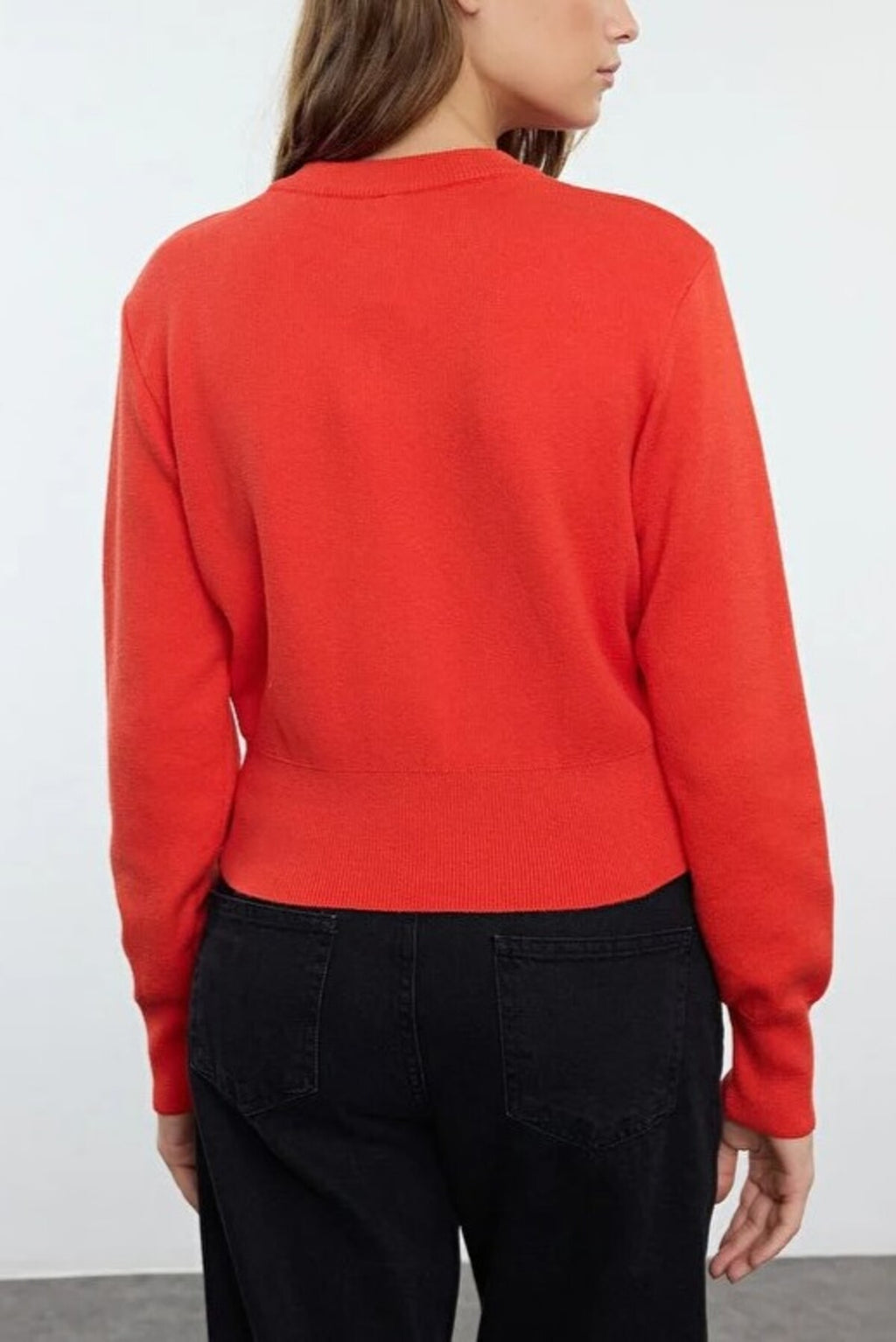 Premium Yarn Crop Knit Cardigan with Rose Button Detail