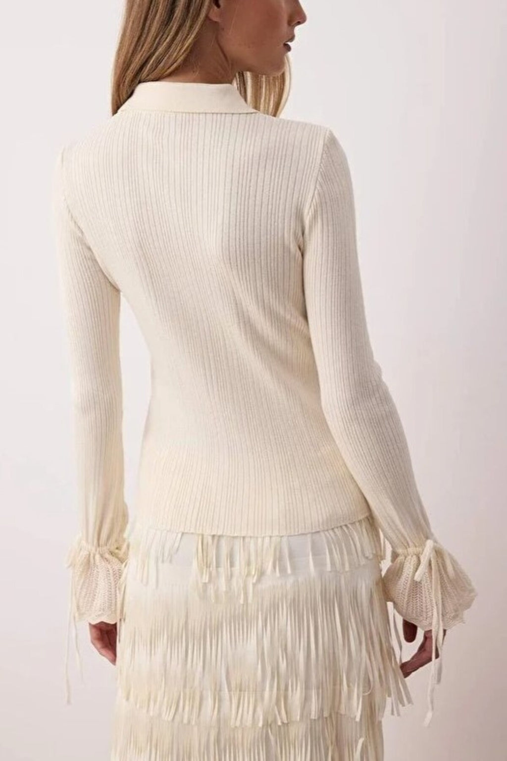 Mercerized Look Ribbed Polo Collar Knit Cardigan