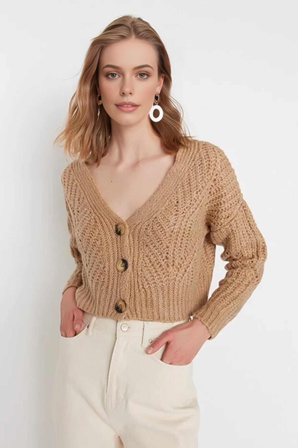 Soft Textured Crop Knit Cardigan