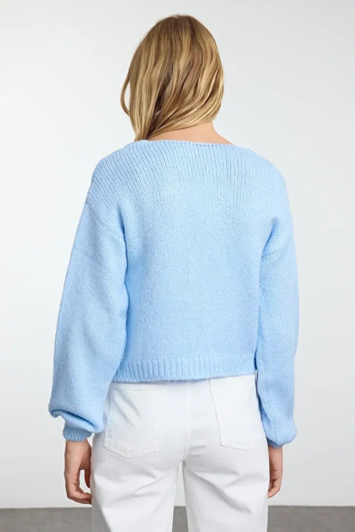 Soft Textured Knit Cardigan with Rose Detail