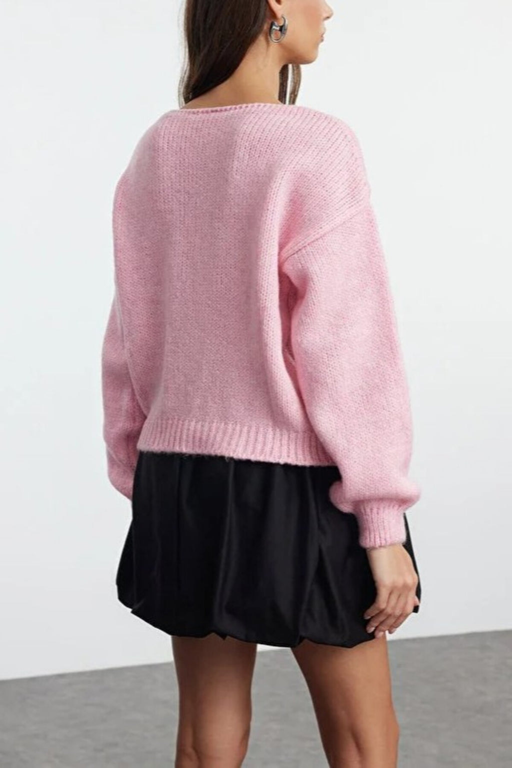 Soft Textured Knit Cardigan with Rose Detail