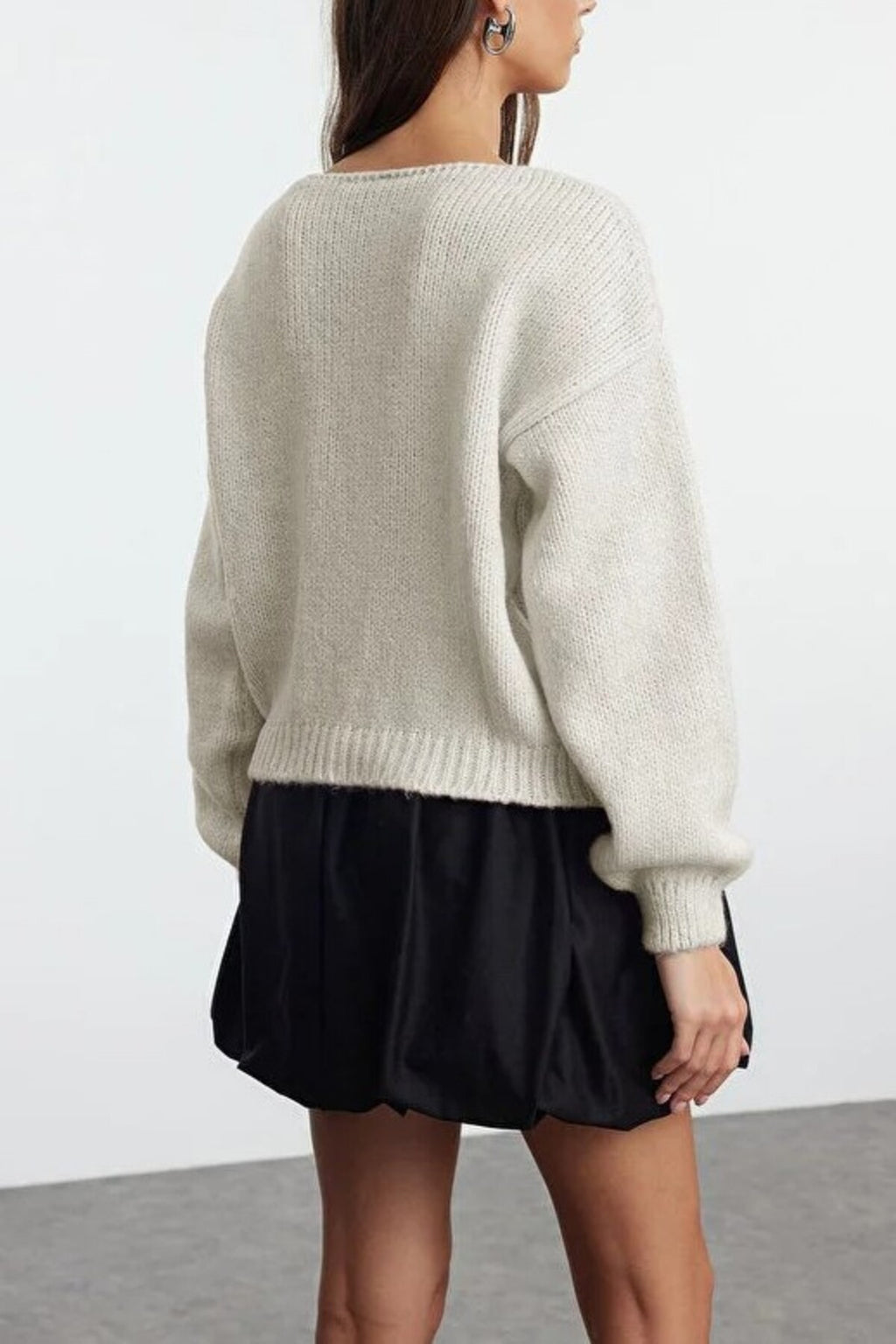 Soft Textured Knit Cardigan with Rose Detail