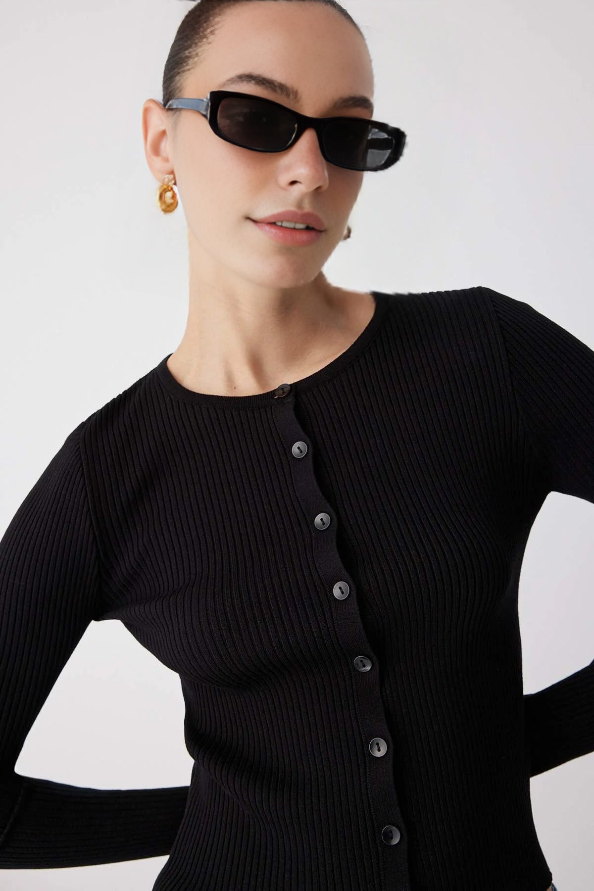 Mercerized Look Ribbed Knit Cardigan