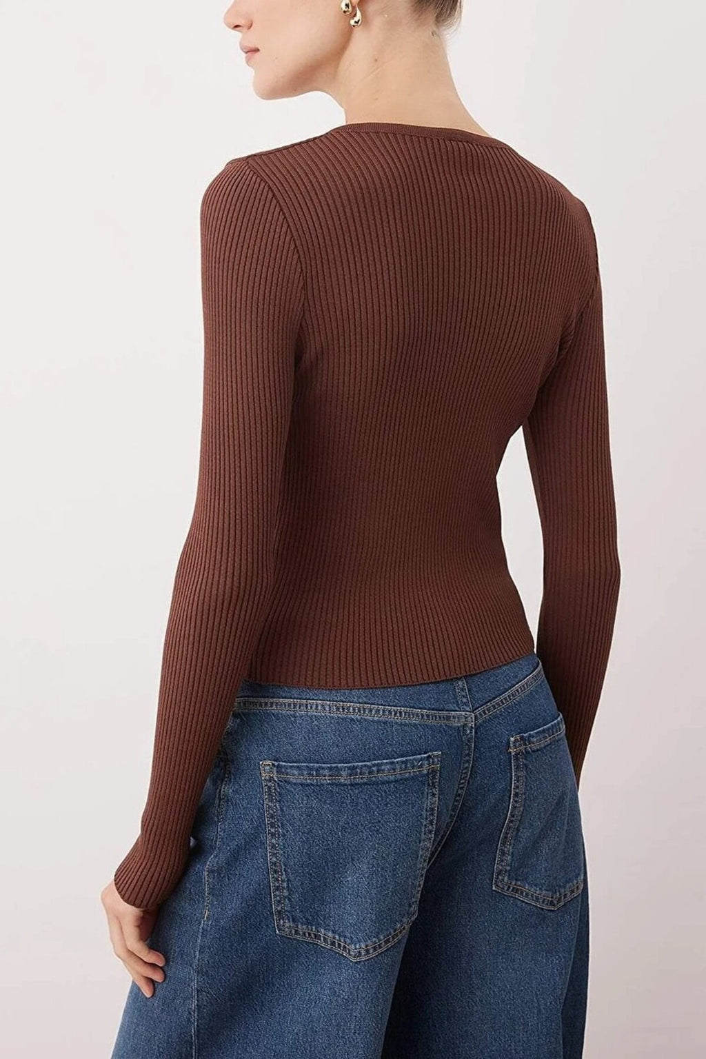 Mercerized Look Ribbed Knit Cardigan