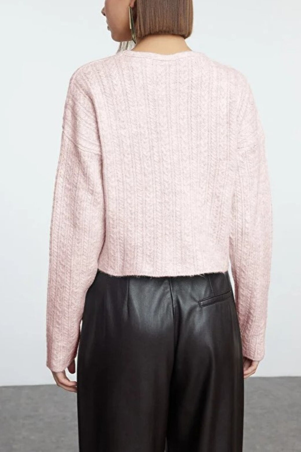 Crop Soft Textured Knit Cardigan with Button Detail