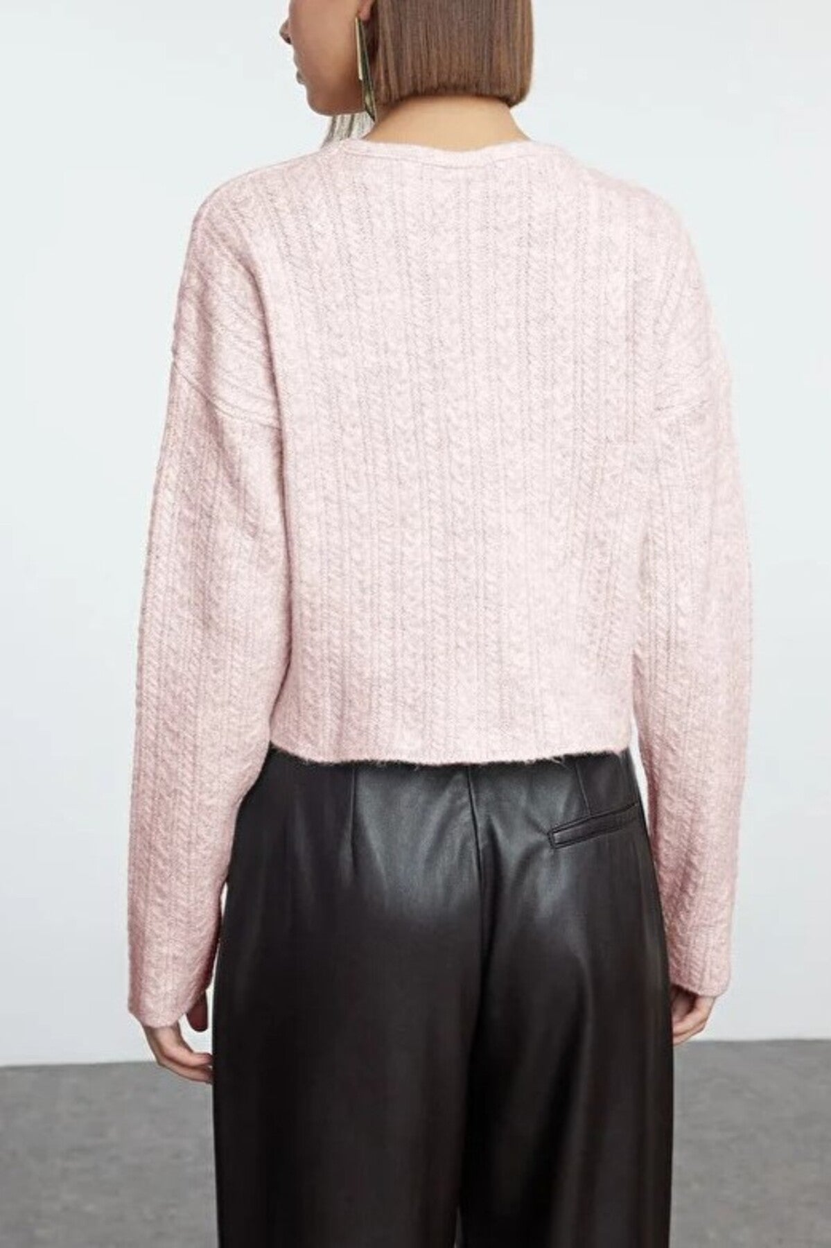 Crop Soft Textured Knit Cardigan with Button Detail