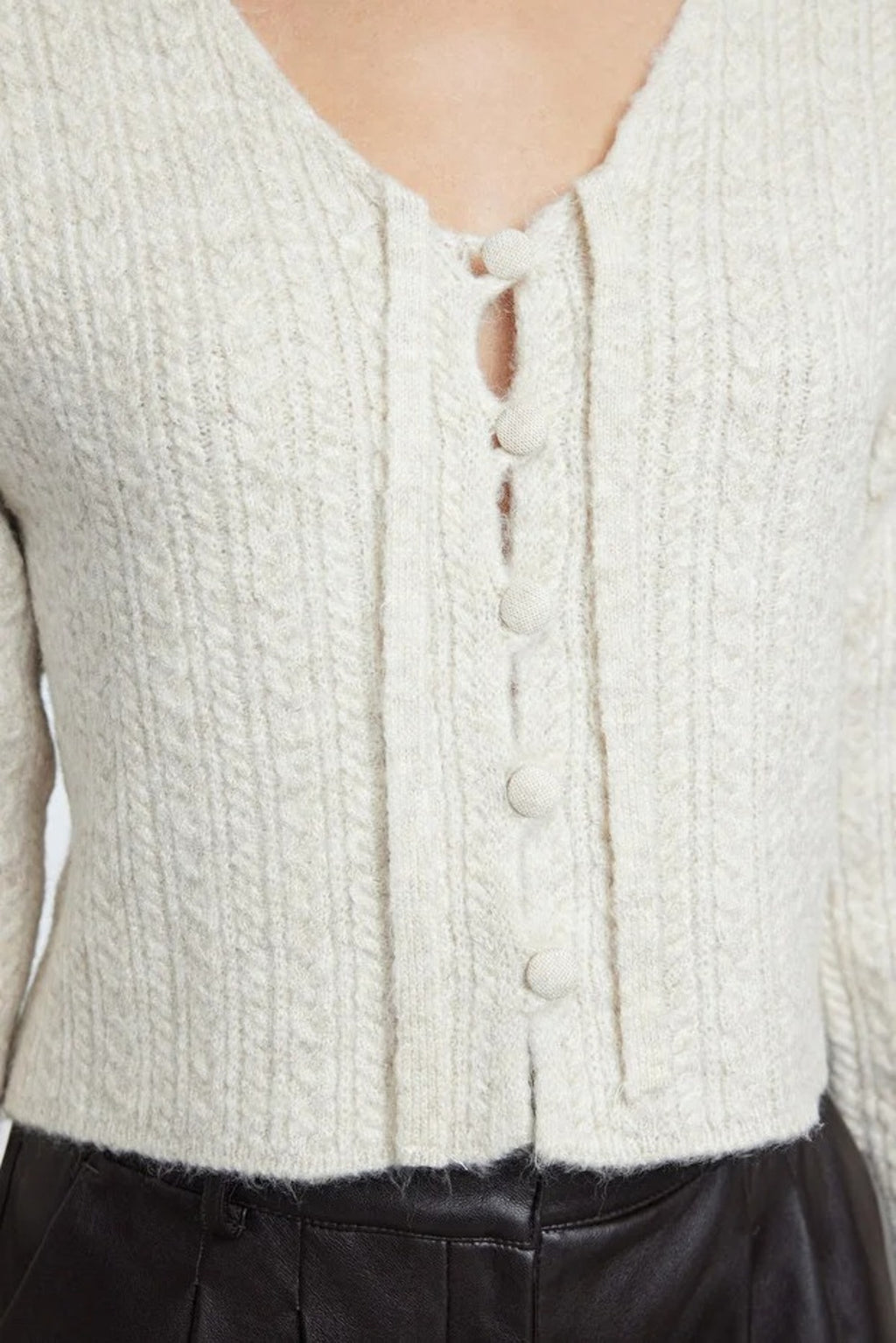 Crop Soft Textured Knit Cardigan with Button Detail