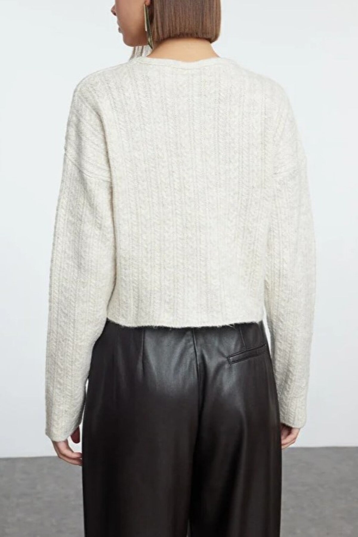 Crop Soft Textured Knit Cardigan with Button Detail