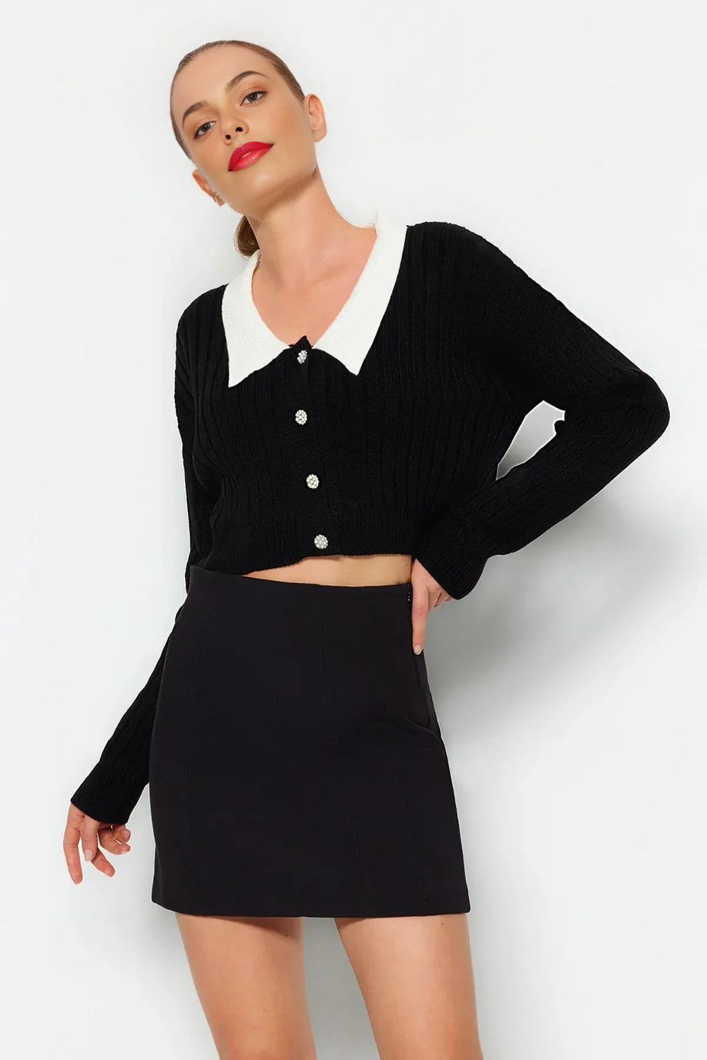 Super Crop Shirt Garnish Knit Cardigan