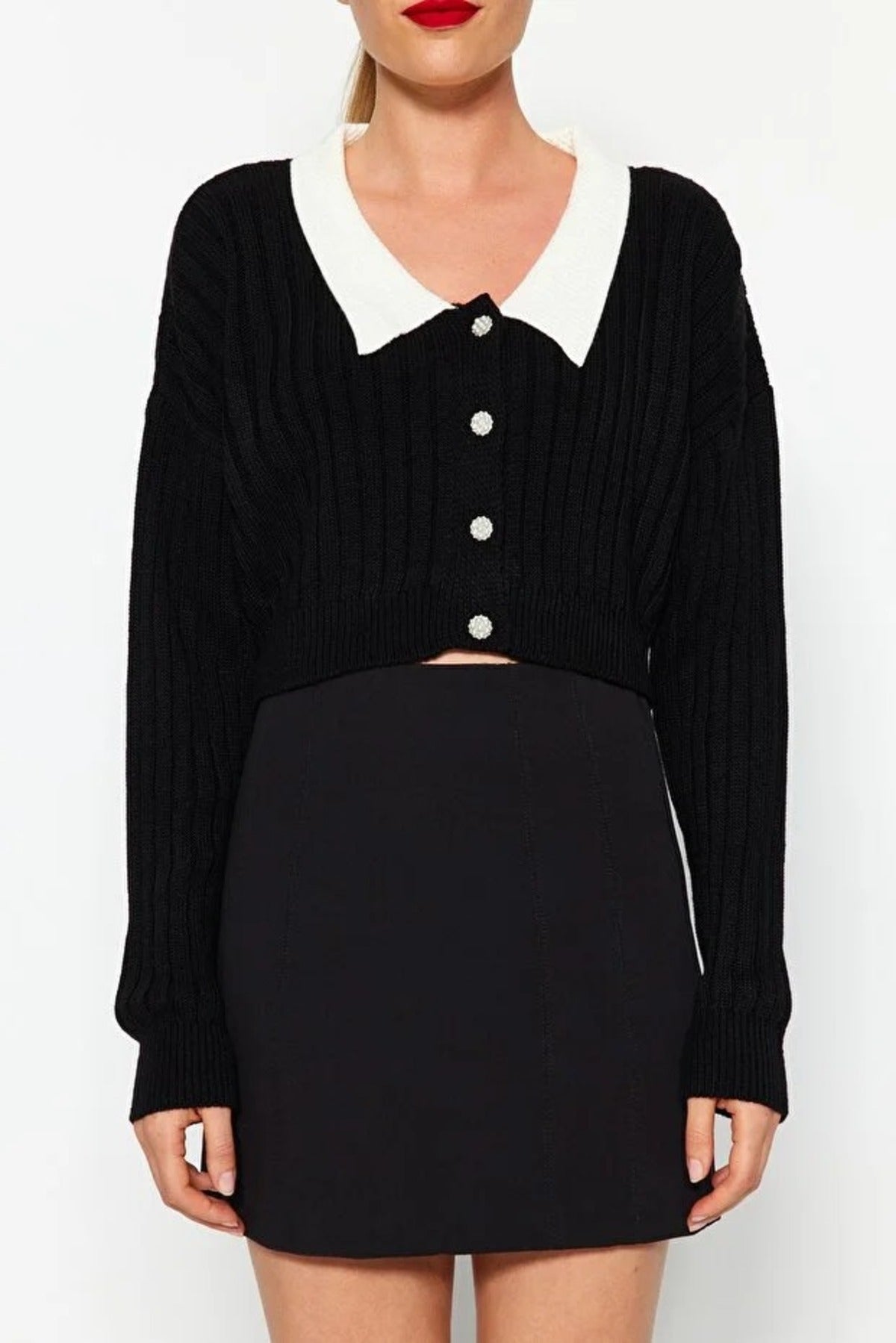 Super Crop Shirt Garnish Knit Cardigan