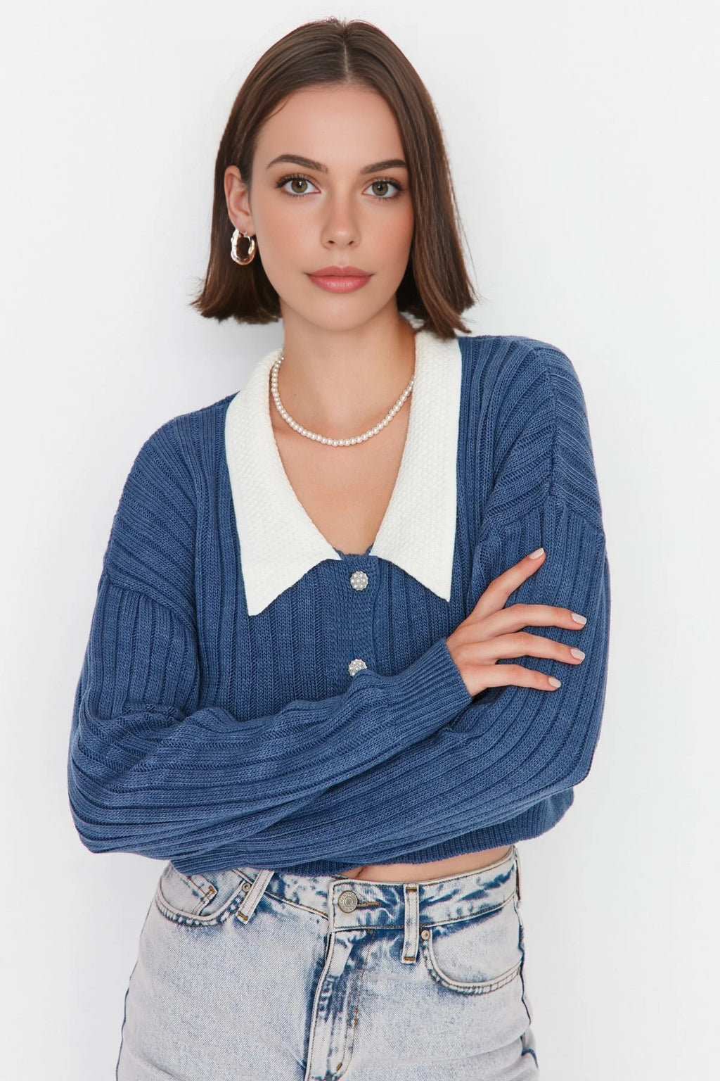 Super Crop Shirt Garnish Knit Cardigan