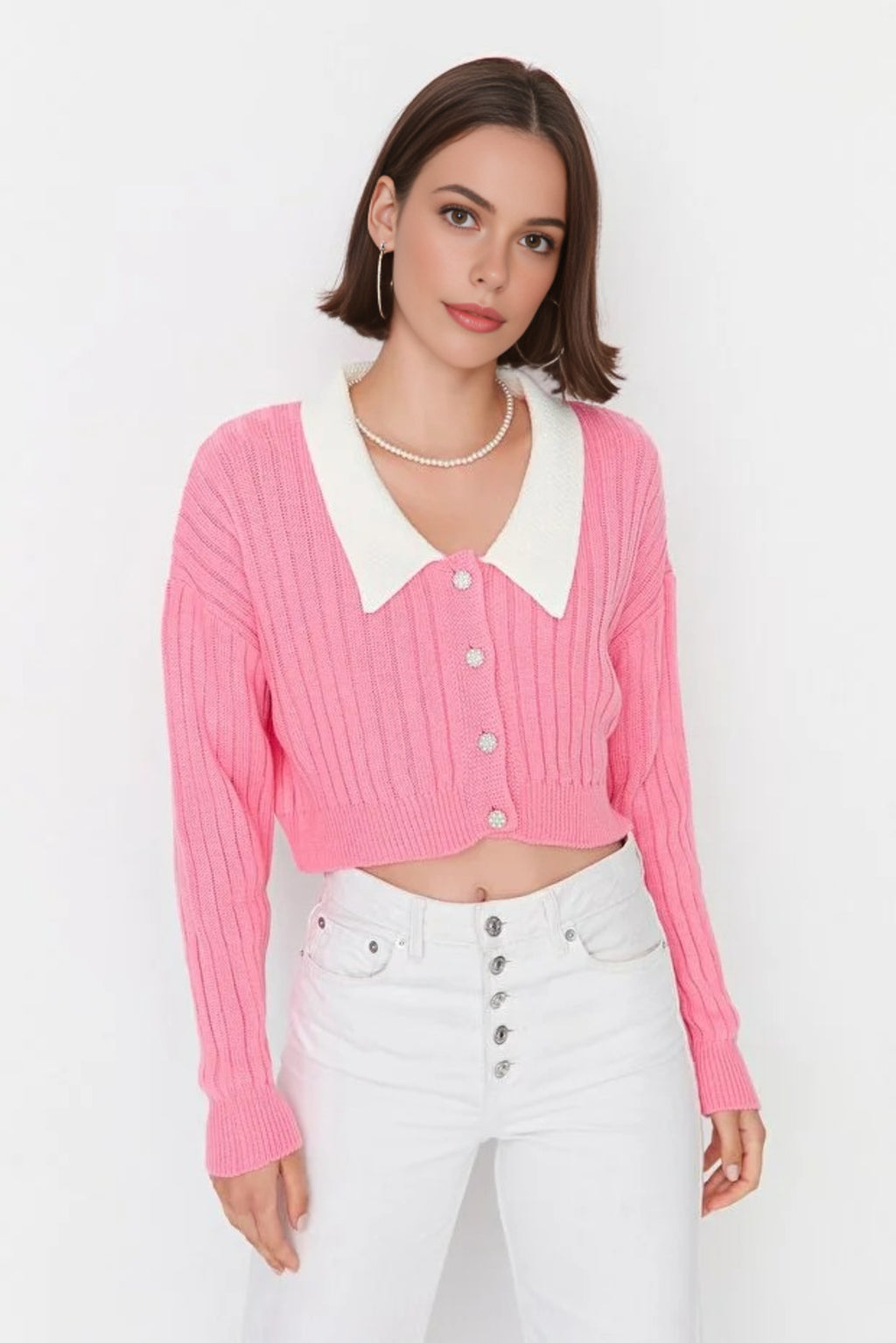 Super Crop Shirt Garnish Knit Cardigan