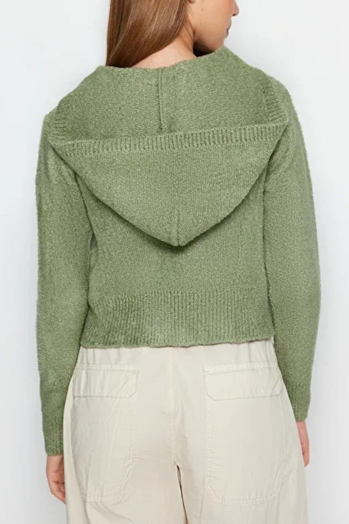 Hooded Zippered Knit Crop Cardigan