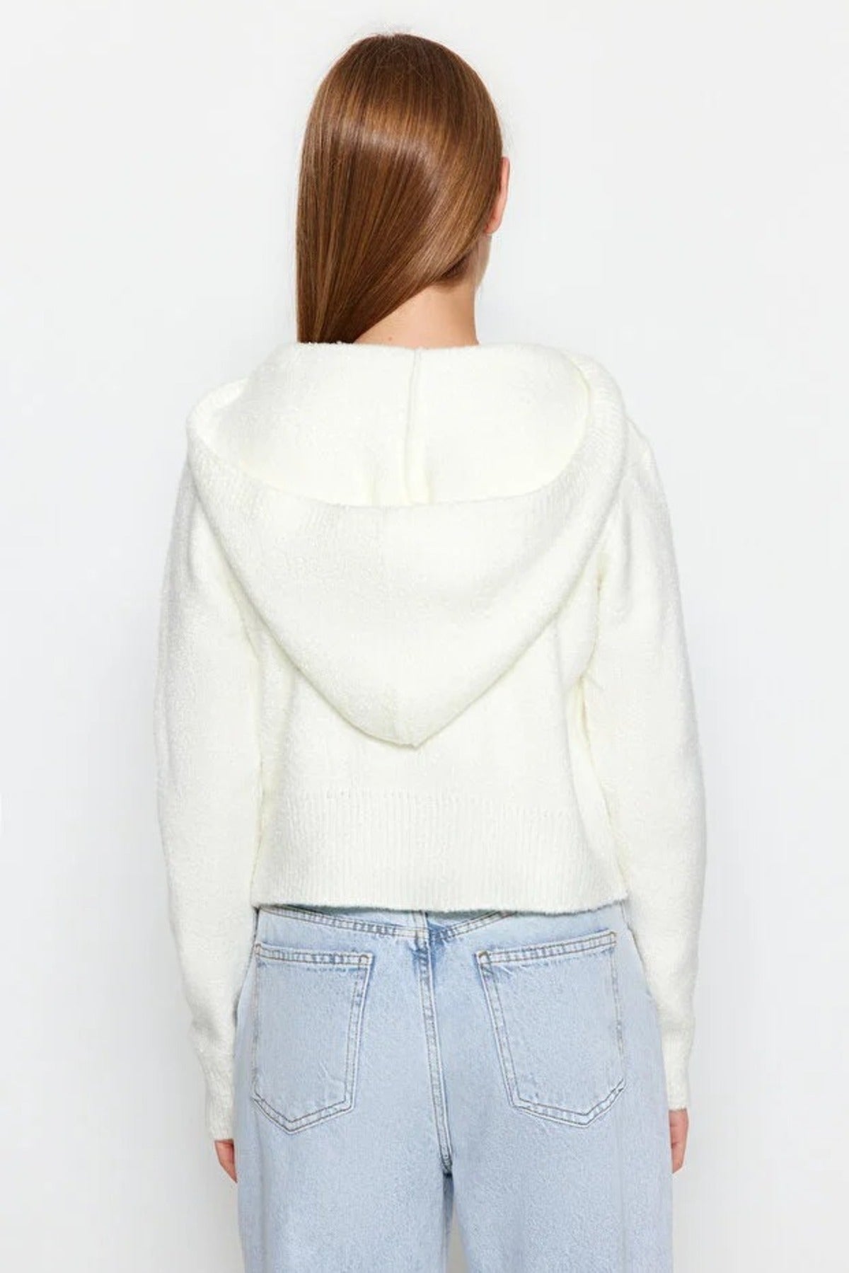 Hooded Zippered Knit Crop Cardigan