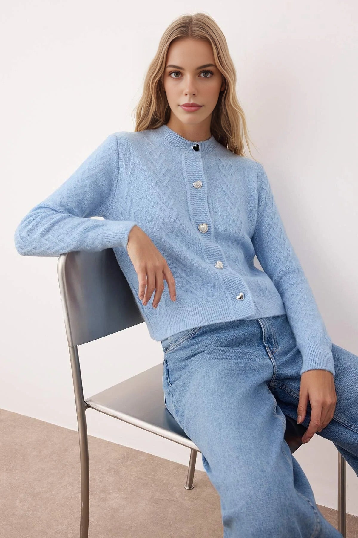 Soft Textured Knit Cardigan with Button Details