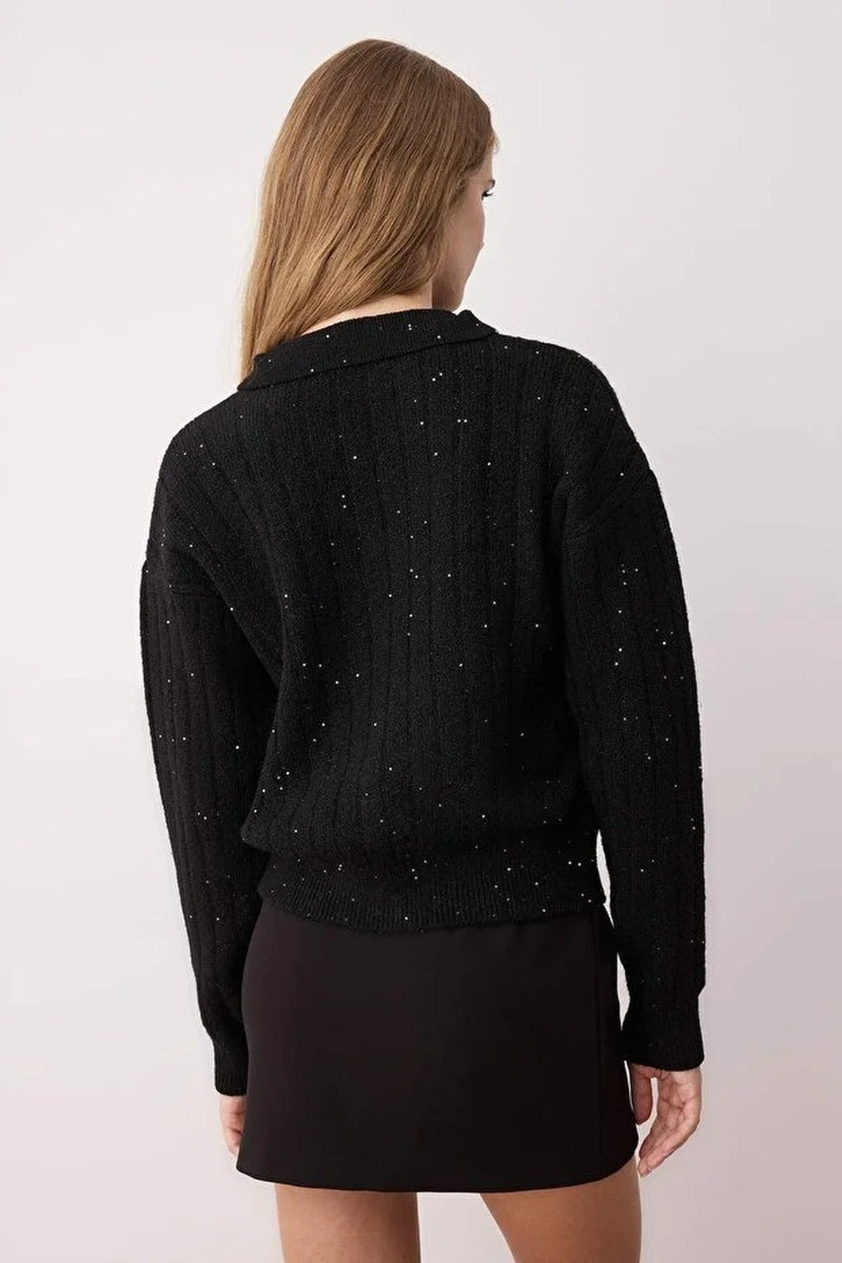 Sequined Knit Cardigan with Button Detail